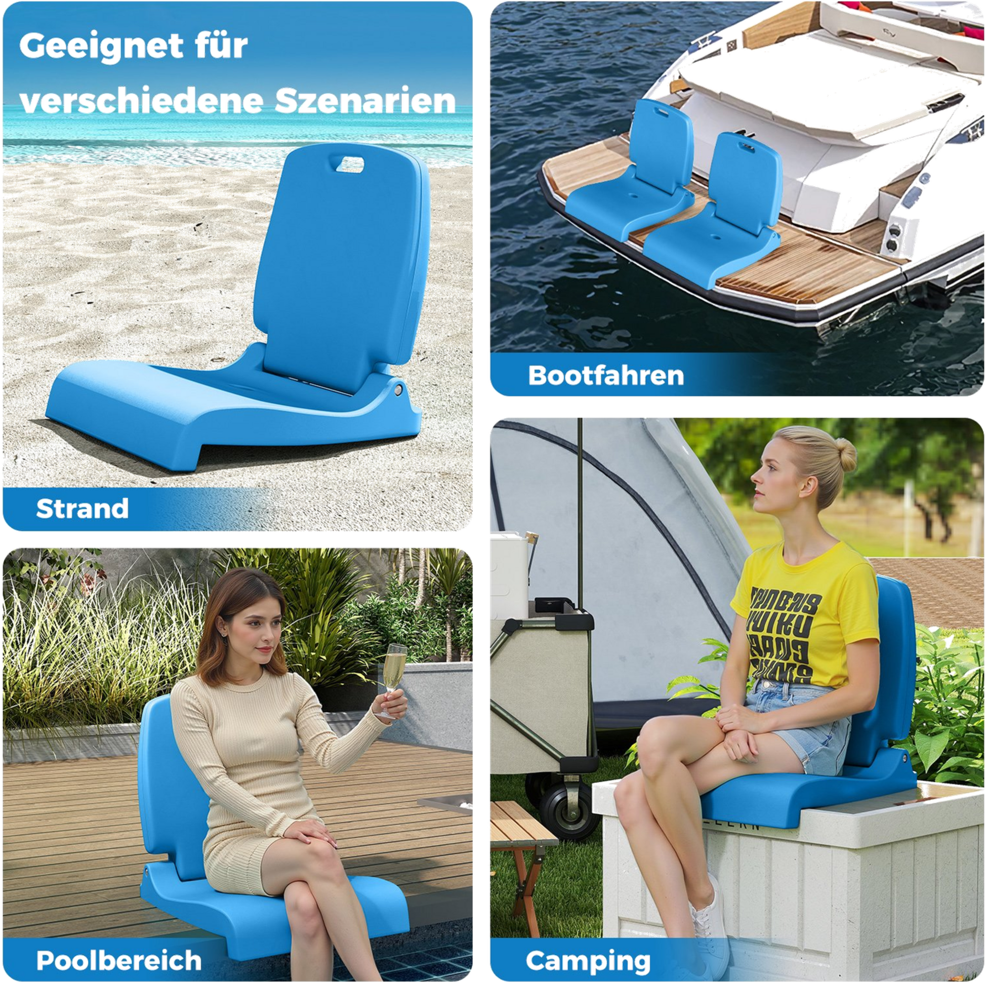 NORTHIX, Folding Outdoor Chair With Handle, Drain Hole, Blue