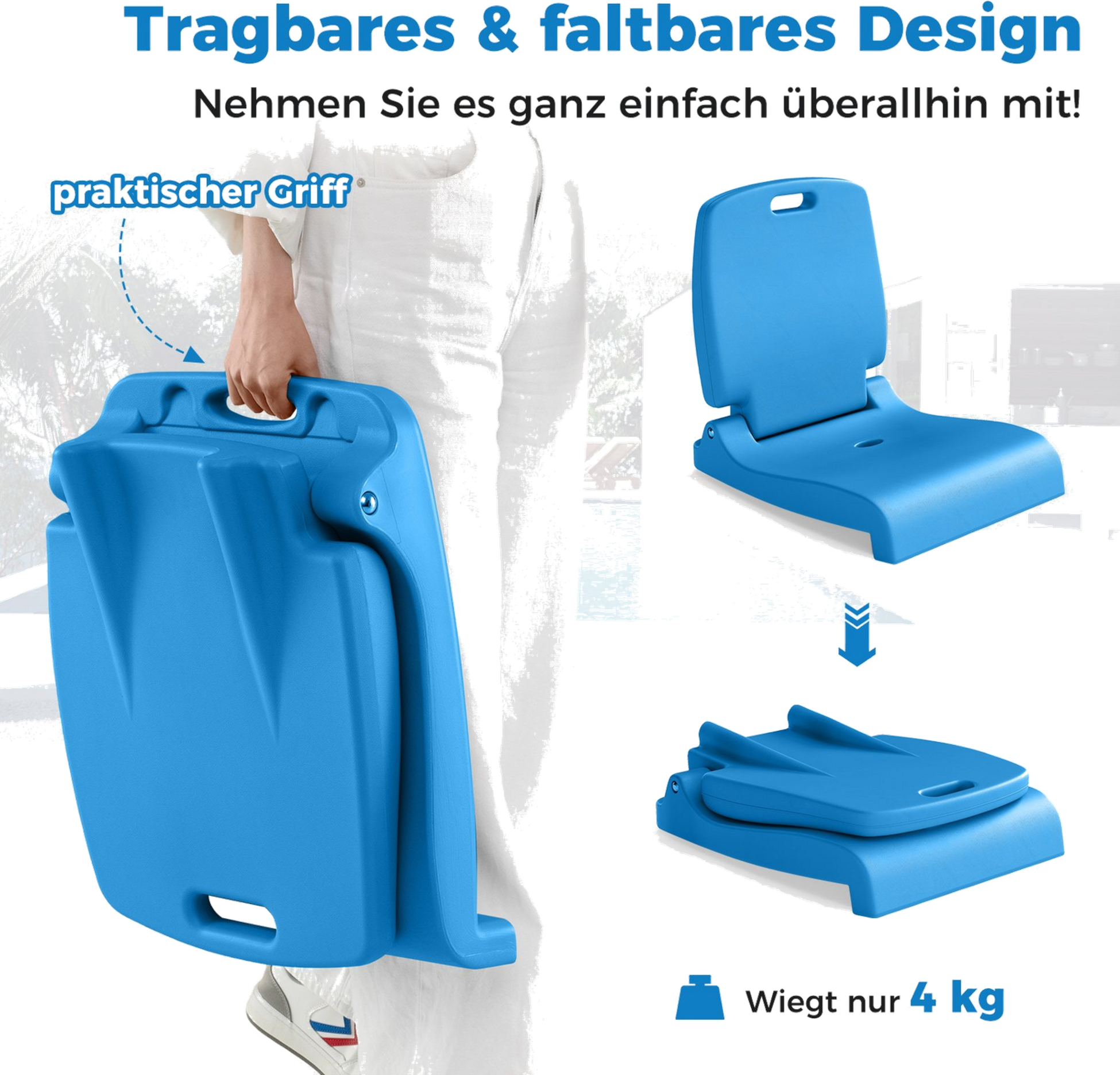 NORTHIX, Folding Outdoor Chair With Handle, Drain Hole, Blue