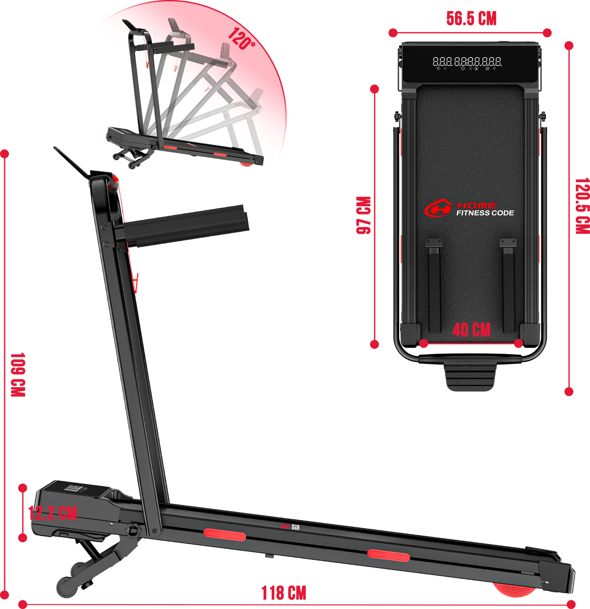 HOMEFITNESSCODE, Folding Treadmill Y5 With Brushless Motor, 0%-15% Automatic Incline