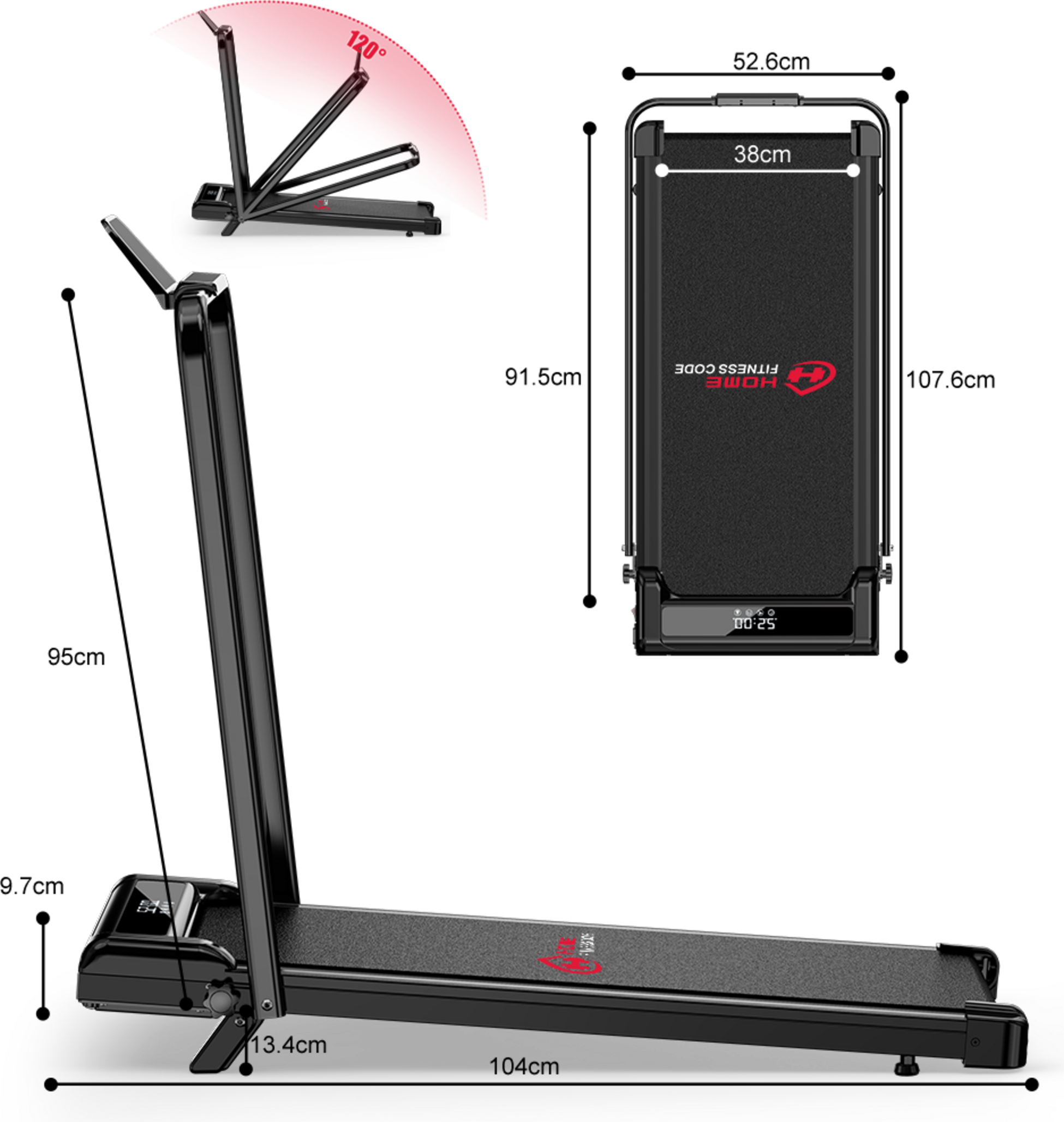 HOMEFITNESSCODE, Folding Walking Treadmill Z3 2.5hp Brushless Motor 1-6 Kmh 5% Incline