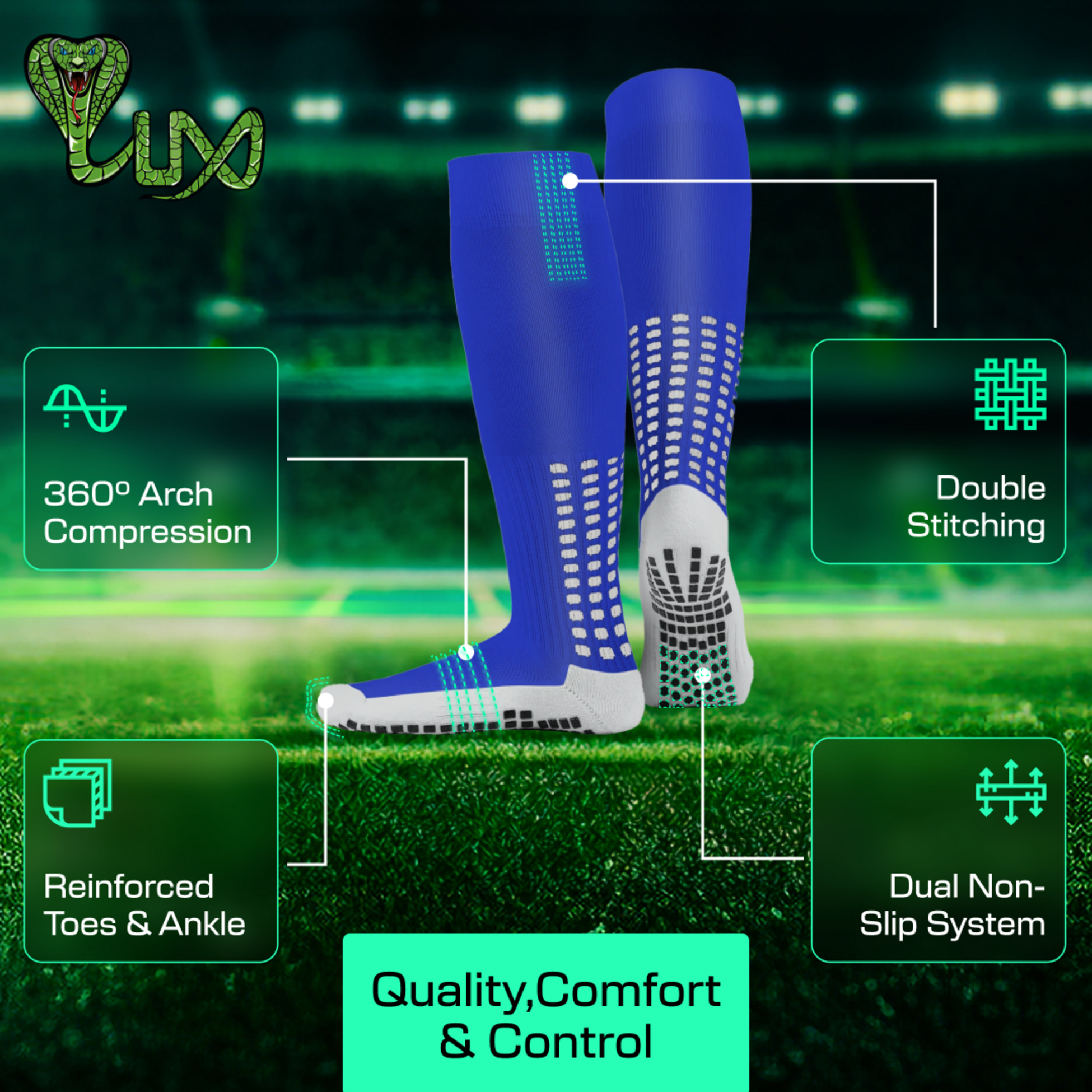LUX SPORTS, Football Grip Sock - High
