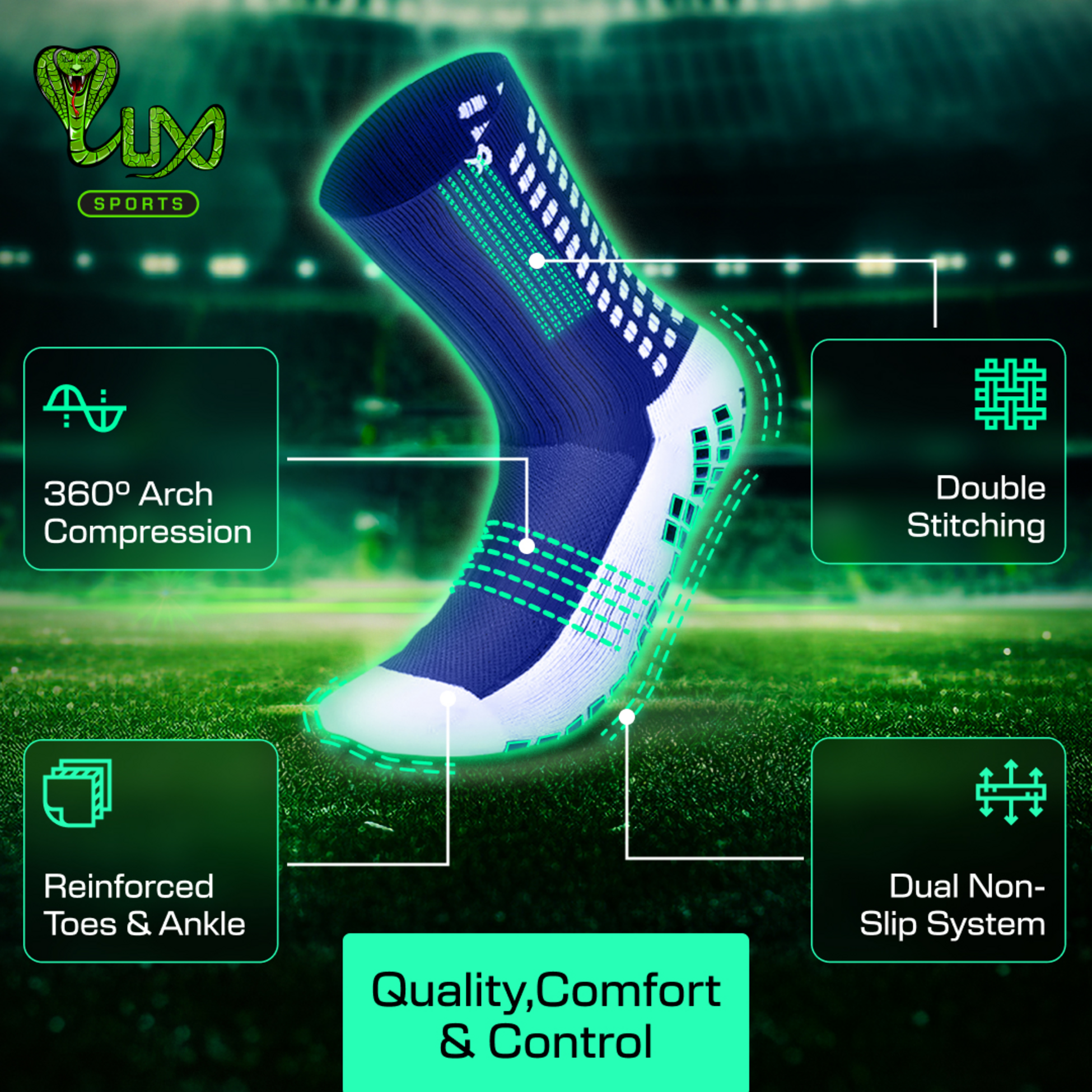 LUX SPORTS, Football Grip Sock