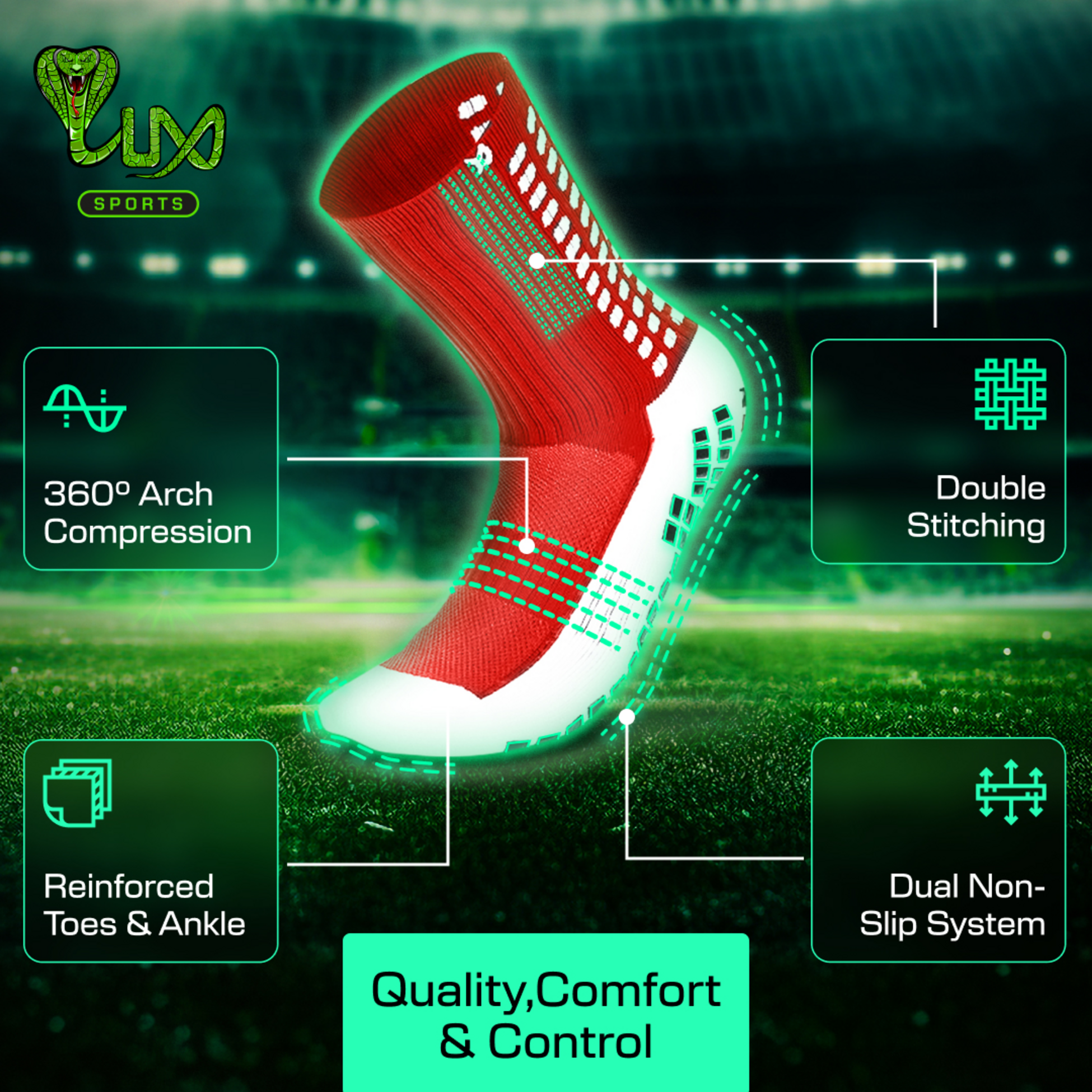 LUX SPORTS, Football Grip Sock