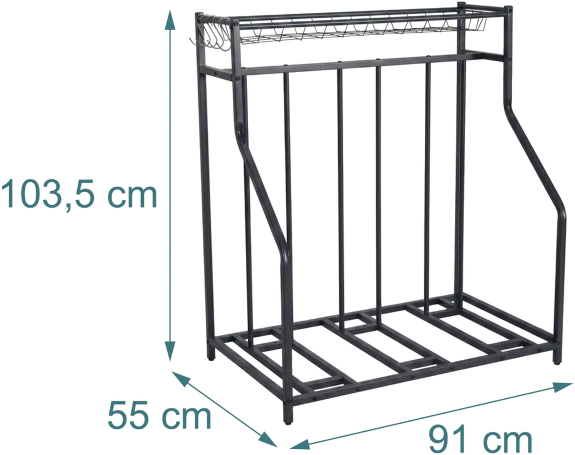 NORTHIX, Freestanding Bike Rack, Basket And 6 Hooks, Adjustable Slots