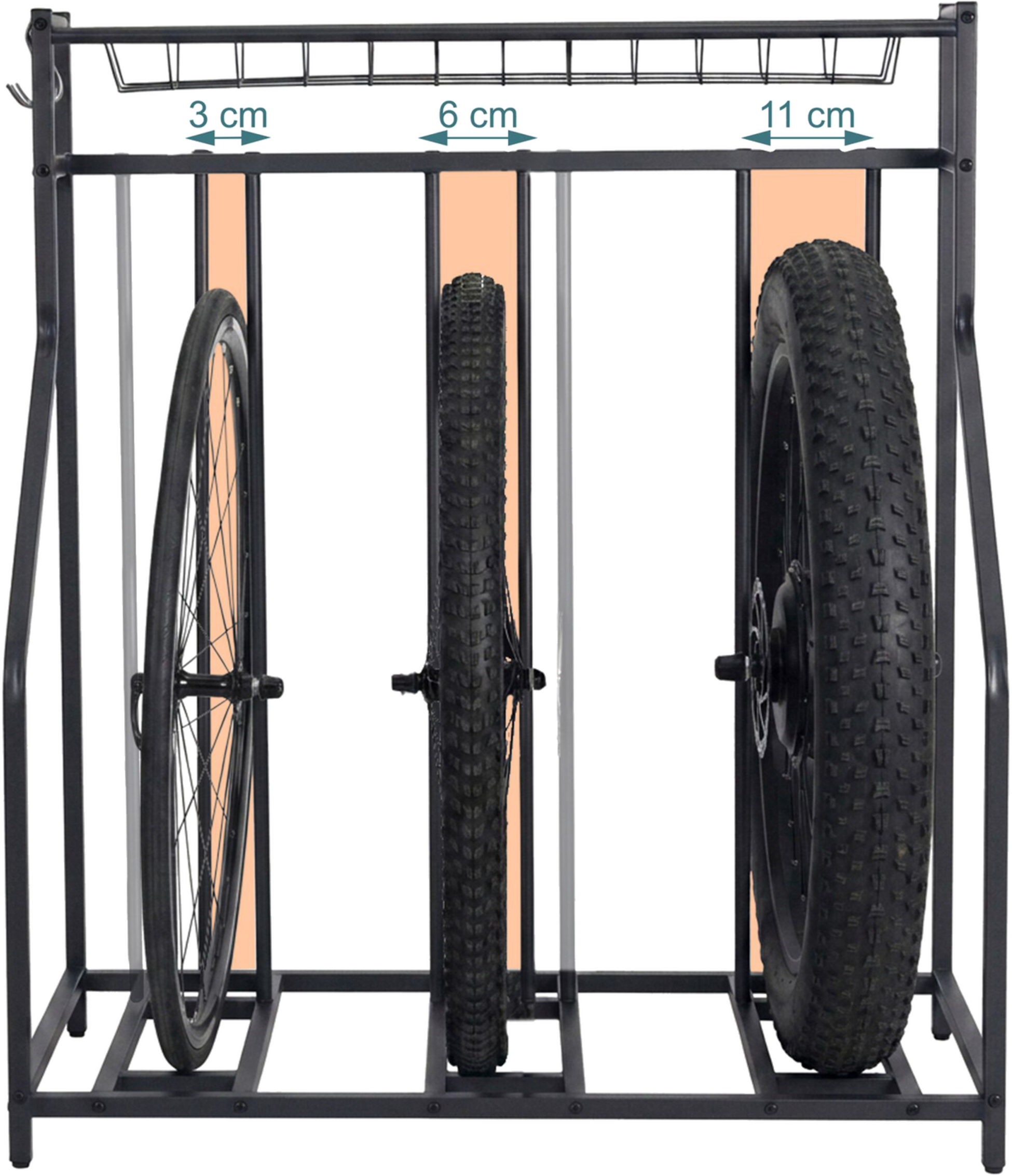 NORTHIX, Freestanding Bike Rack, Basket And 6 Hooks, Adjustable Slots