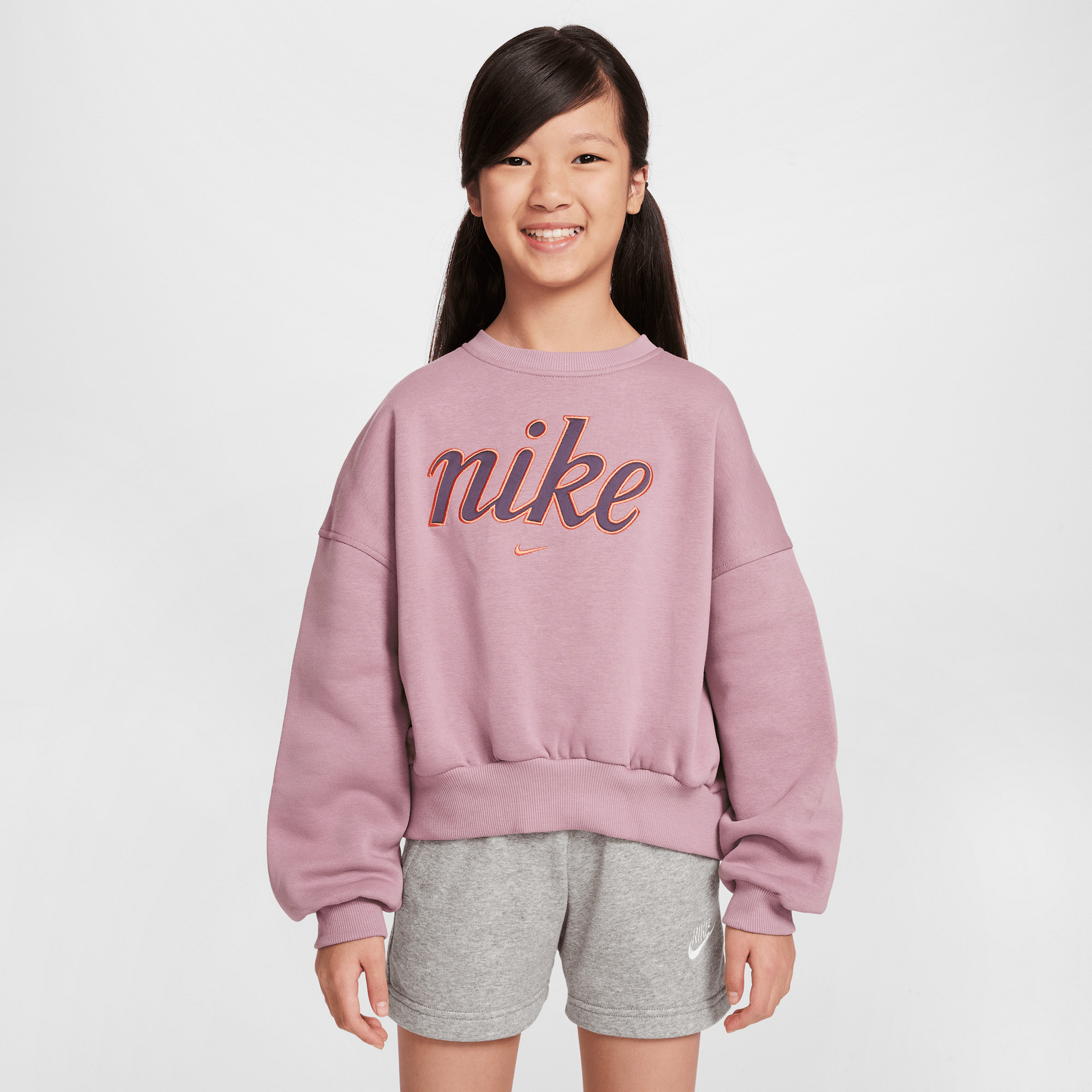 NIKE, Girls' Boxy Crew-neck Sweatshirt Sportswear Club Fleece