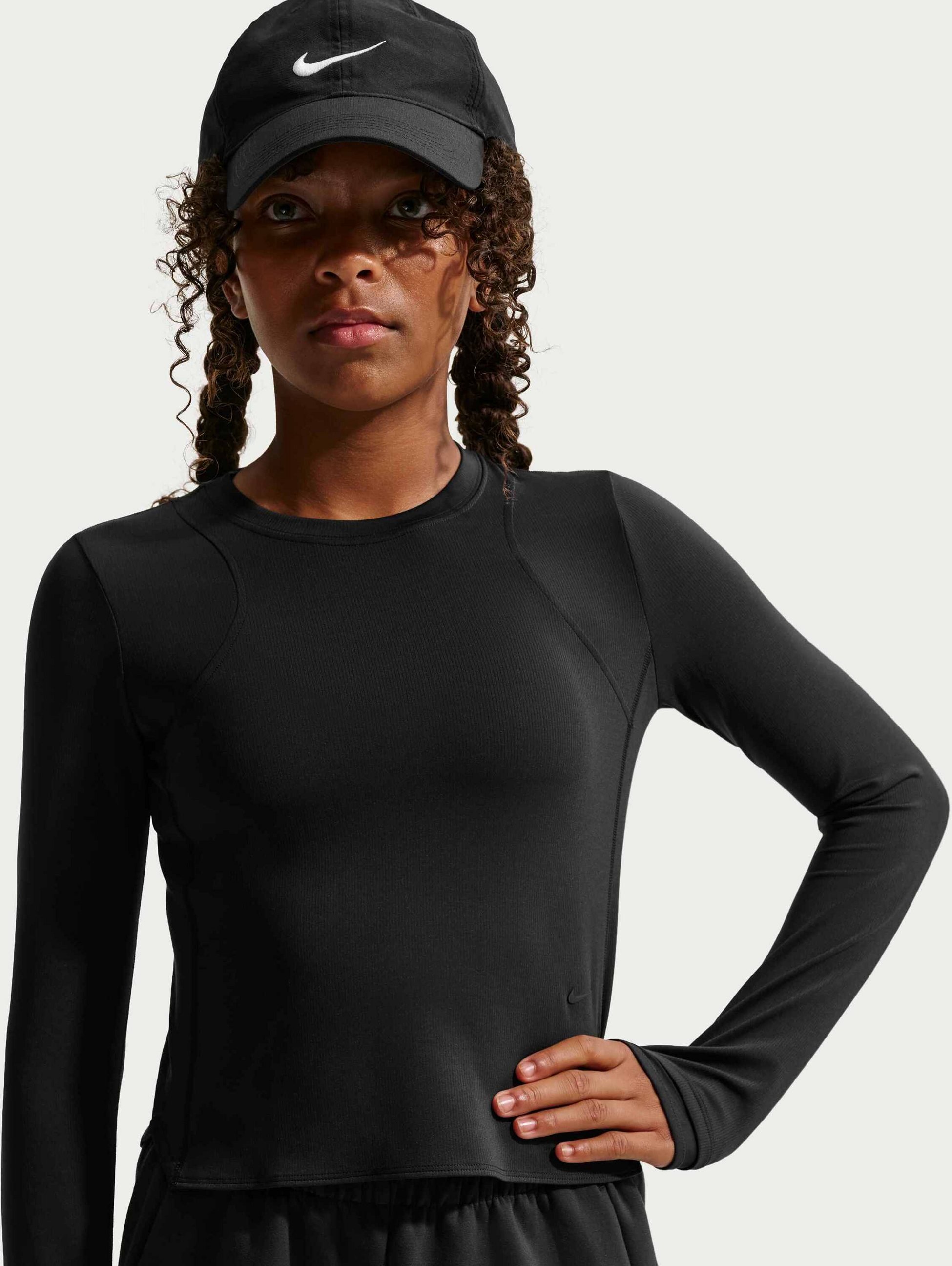 NIKE, Girls' Dri-fit Ribbed Long-sleeve Top Mavn