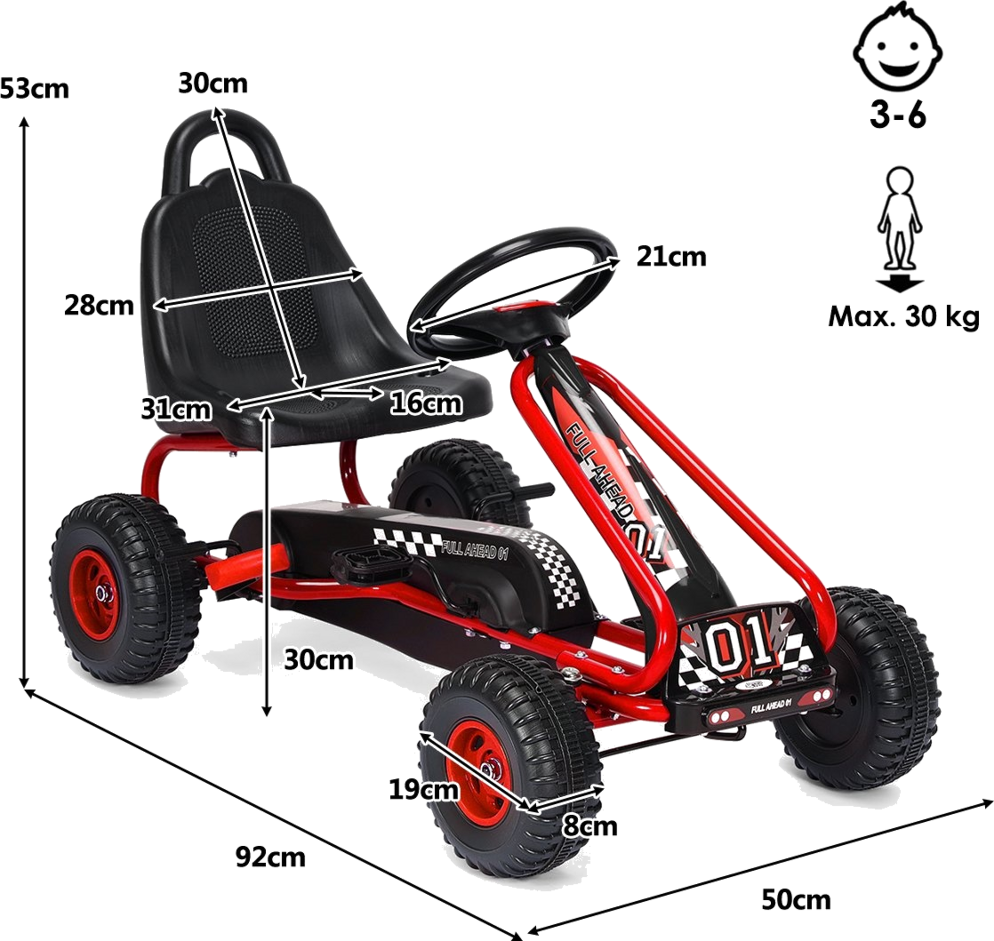 B2X, Go-kart With Adjustable Seat And Handbrake, Pedal Car With A Load Capacity Of Up To 30 Kg, Pedal Go