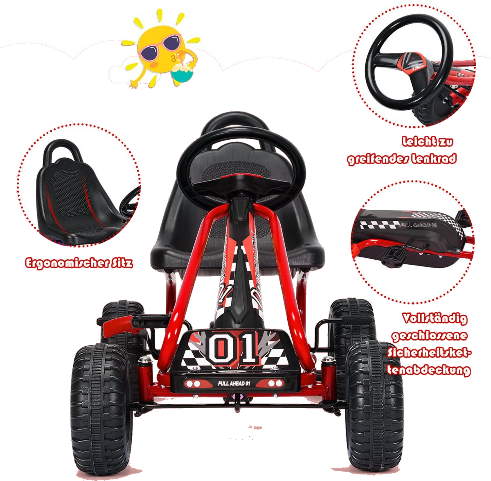 B2X, Go-kart With Adjustable Seat And Handbrake, Pedal Car With A Load Capacity Of Up To 30 Kg, Pedal Go