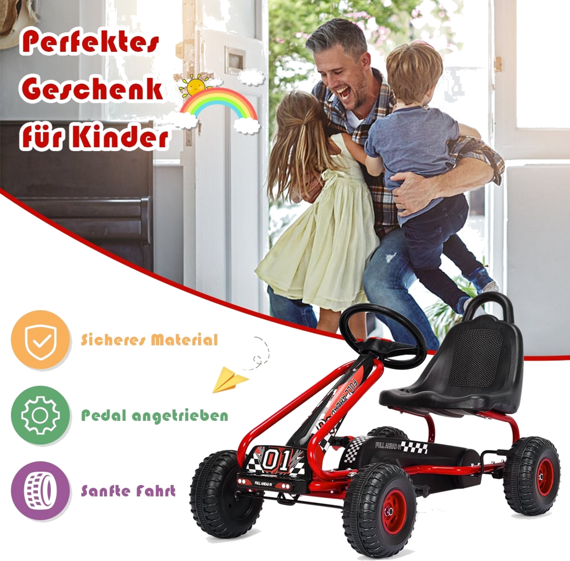 B2X, Go-kart With Adjustable Seat And Handbrake, Pedal Car With A Load Capacity Of Up To 30 Kg, Pedal Go