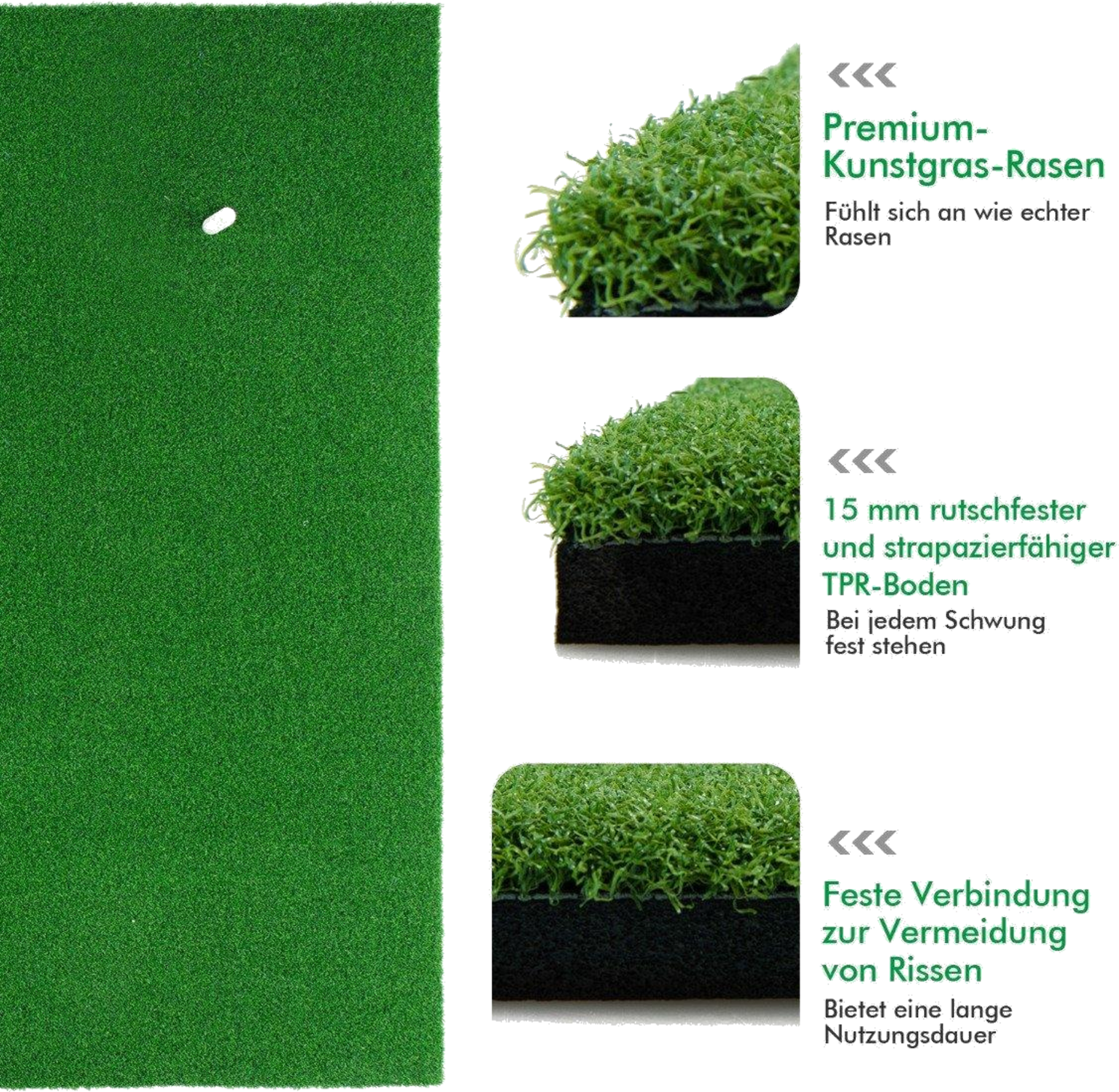 NORTHIX, Golf Hitting Mat Standard Golf Practice Mat With Real Feel 1.5 X 1m Green