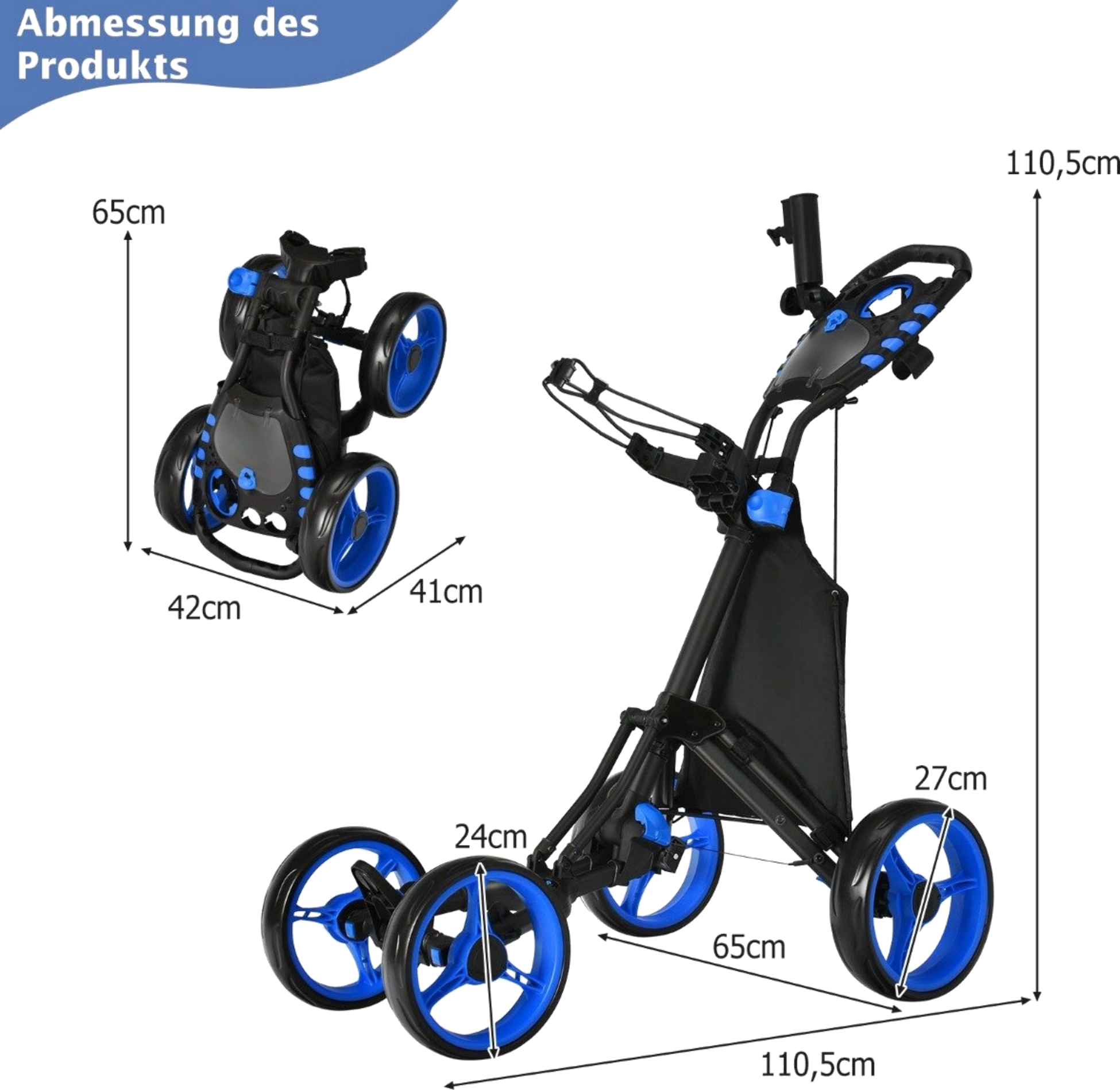 NORTHIX, Golf Trolley 4 Wheel Golf Trolley Golf Cart Golf Folding Golf Caddy Golf Push Cart Made Of Aluminum