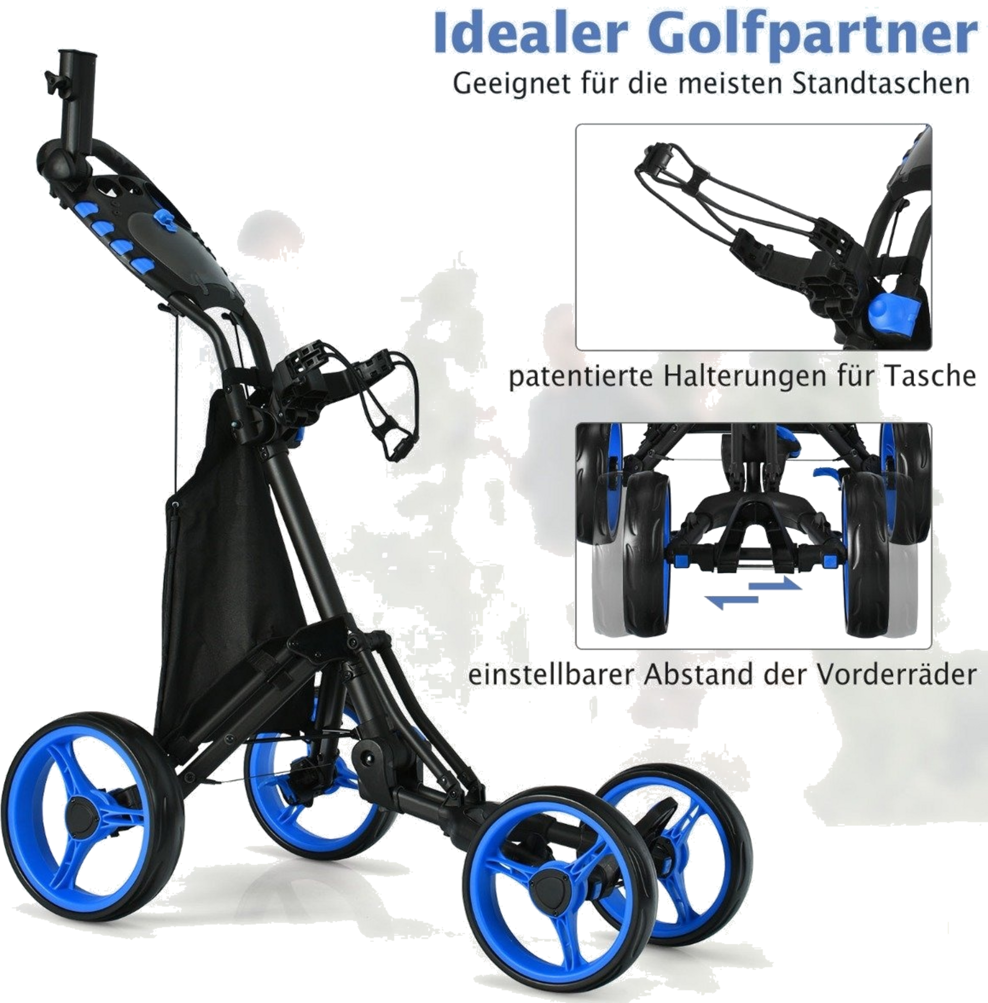 NORTHIX, Golf Trolley 4 Wheel Golf Trolley Golf Cart Golf Folding Golf Caddy Golf Push Cart Made Of Aluminum