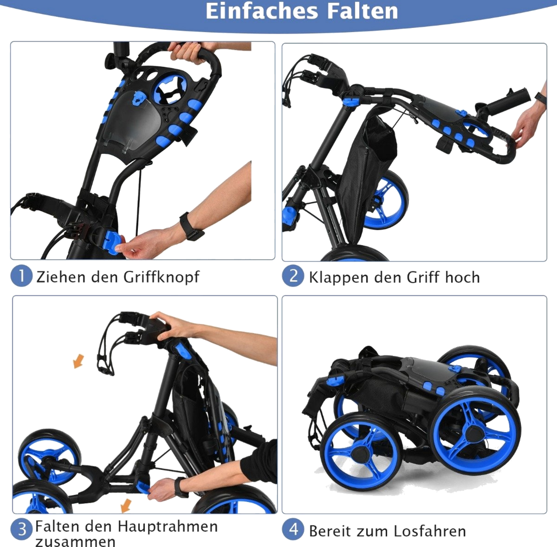 NORTHIX, Golf Trolley 4 Wheel Golf Trolley Golf Cart Golf Folding Golf Caddy Golf Push Cart Made Of Aluminum