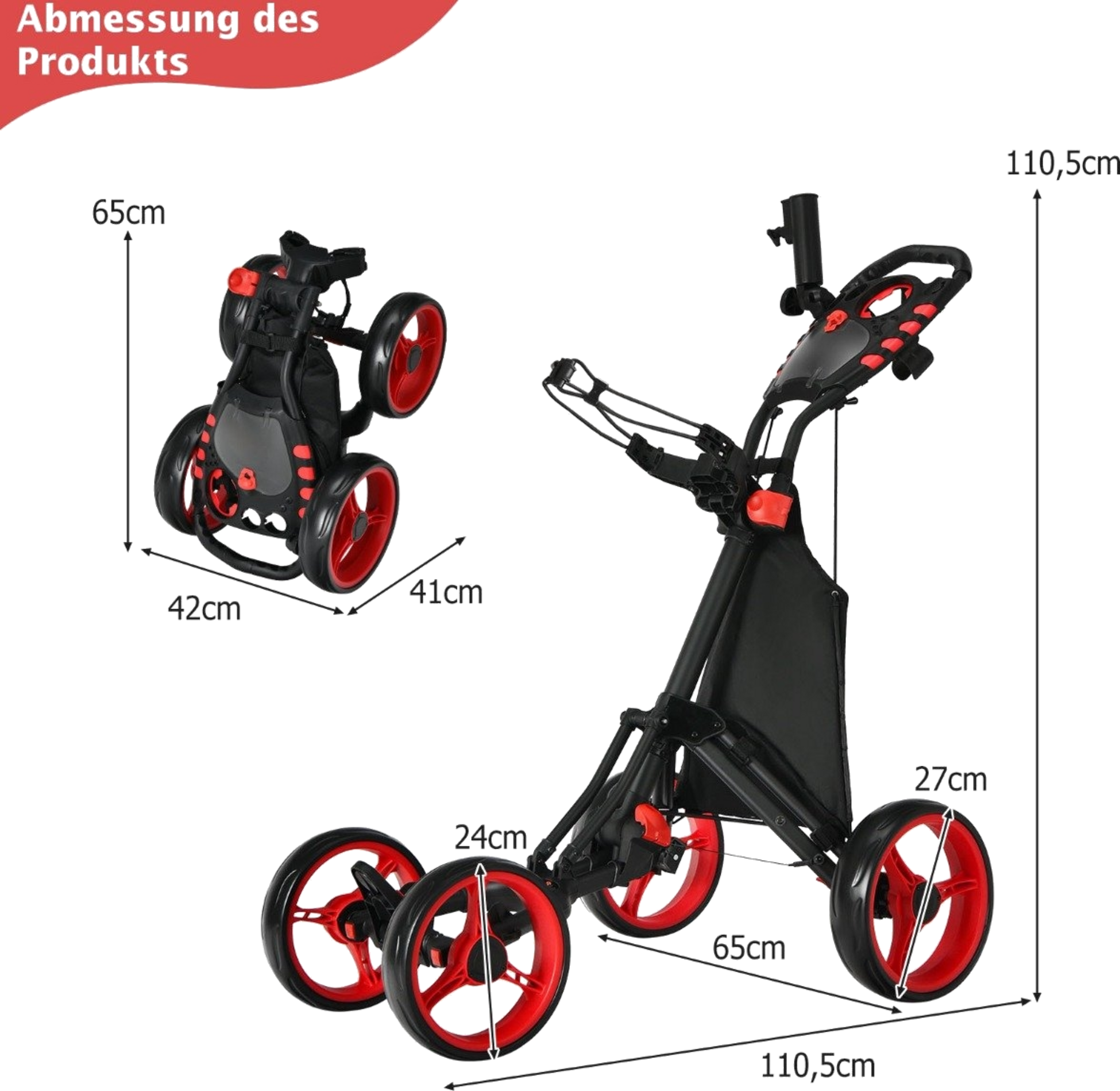 NORTHIX, Golf Trolley 4 Wheel Golf Trolley Golf Cart Golf Folding Golf Caddy Golf Push Cart Made Of Aluminum