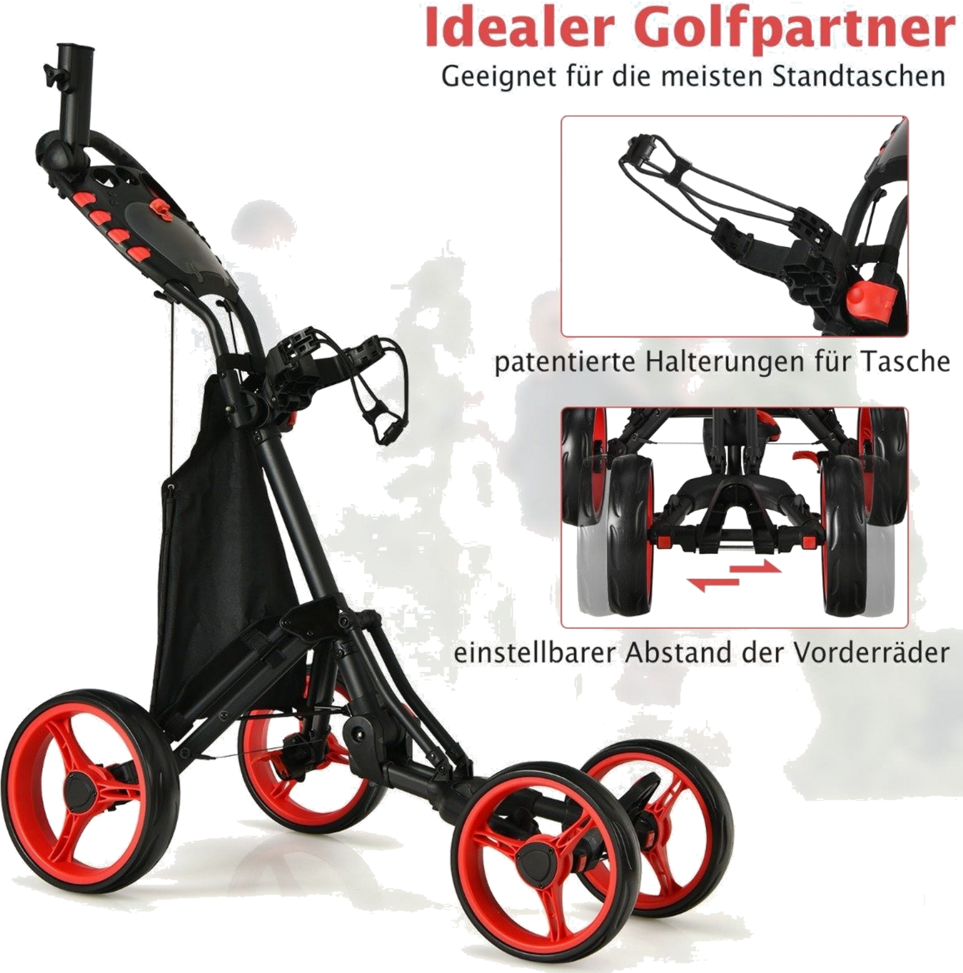 NORTHIX, Golf Trolley 4 Wheel Golf Trolley Golf Cart Golf Folding Golf Caddy Golf Push Cart Made Of Aluminum