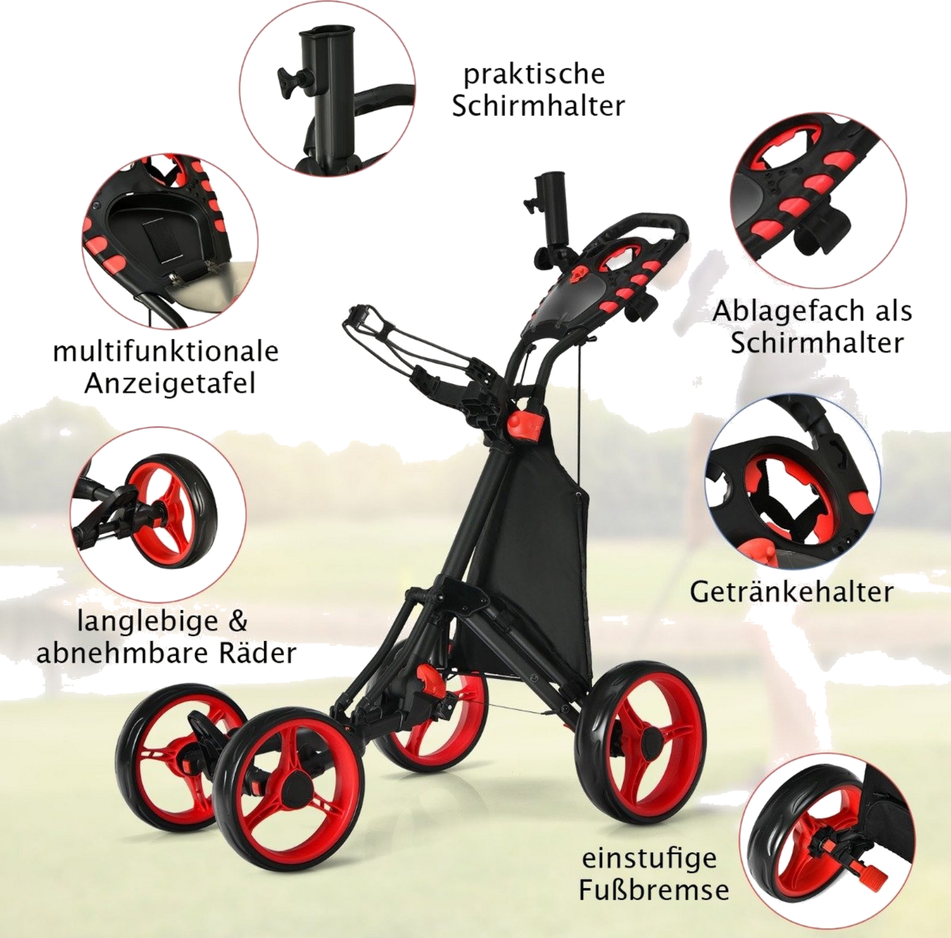 NORTHIX, Golf Trolley 4 Wheel Golf Trolley Golf Cart Golf Folding Golf Caddy Golf Push Cart Made Of Aluminum