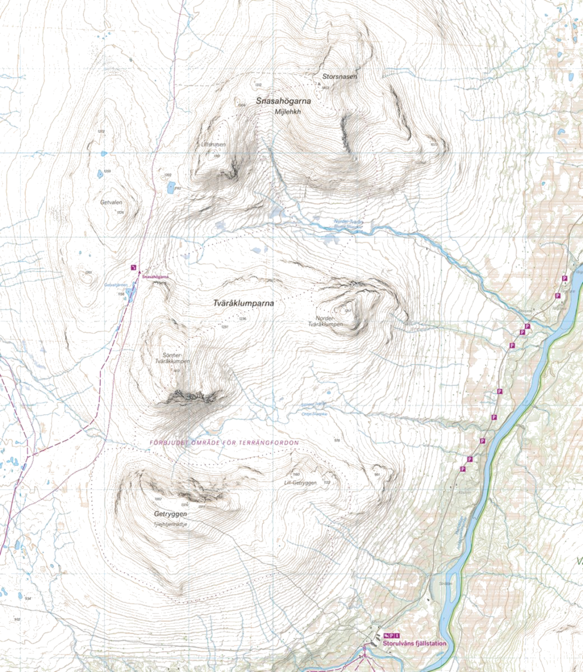 CALAZO, H&ouml;galpin Karta Storulv&aring;n  Snasah&ouml;garna 1:20.000