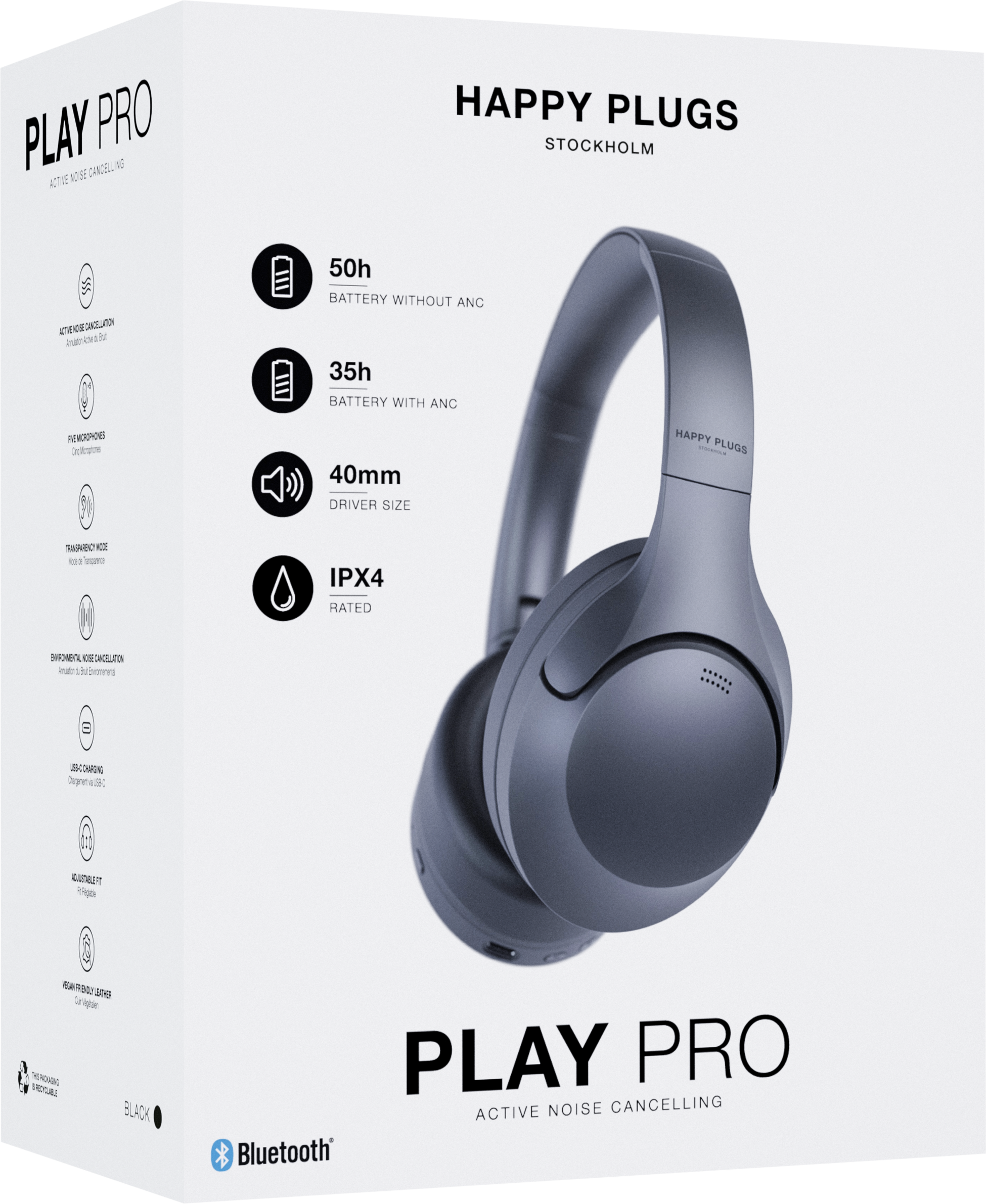 HAPPY PLUGS, Happy Plugs Headphone Play Pro Anc Over-ear Wireless Black