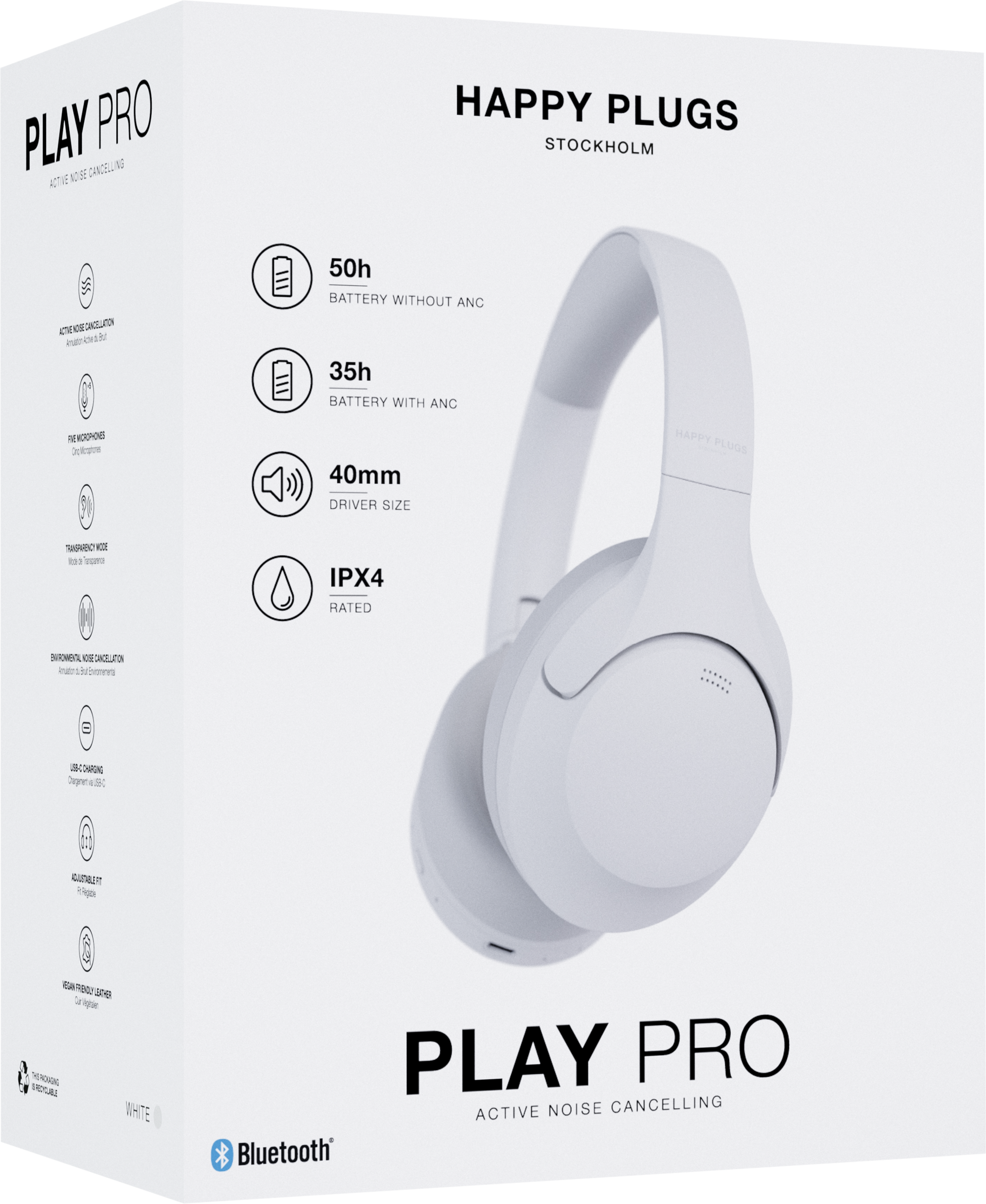 HAPPY PLUGS, Happy Plugs Headphone Play Pro Anc Over-ear Wireless White