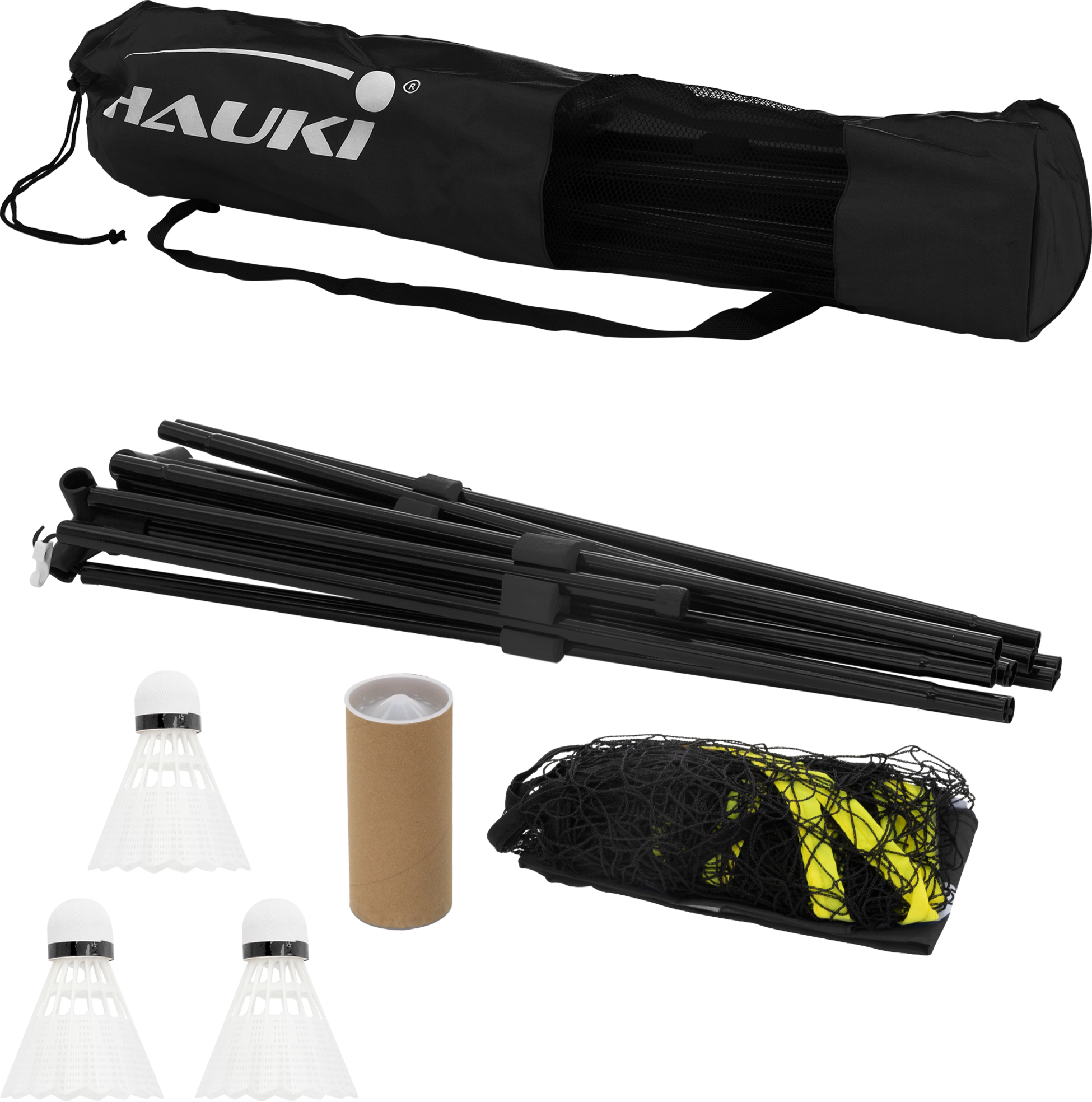 HAUKI, Hauki Badminton Net Set, 500 Cm Portable Tennis Net, Black, H156 Cm, Shuttlecock Net
