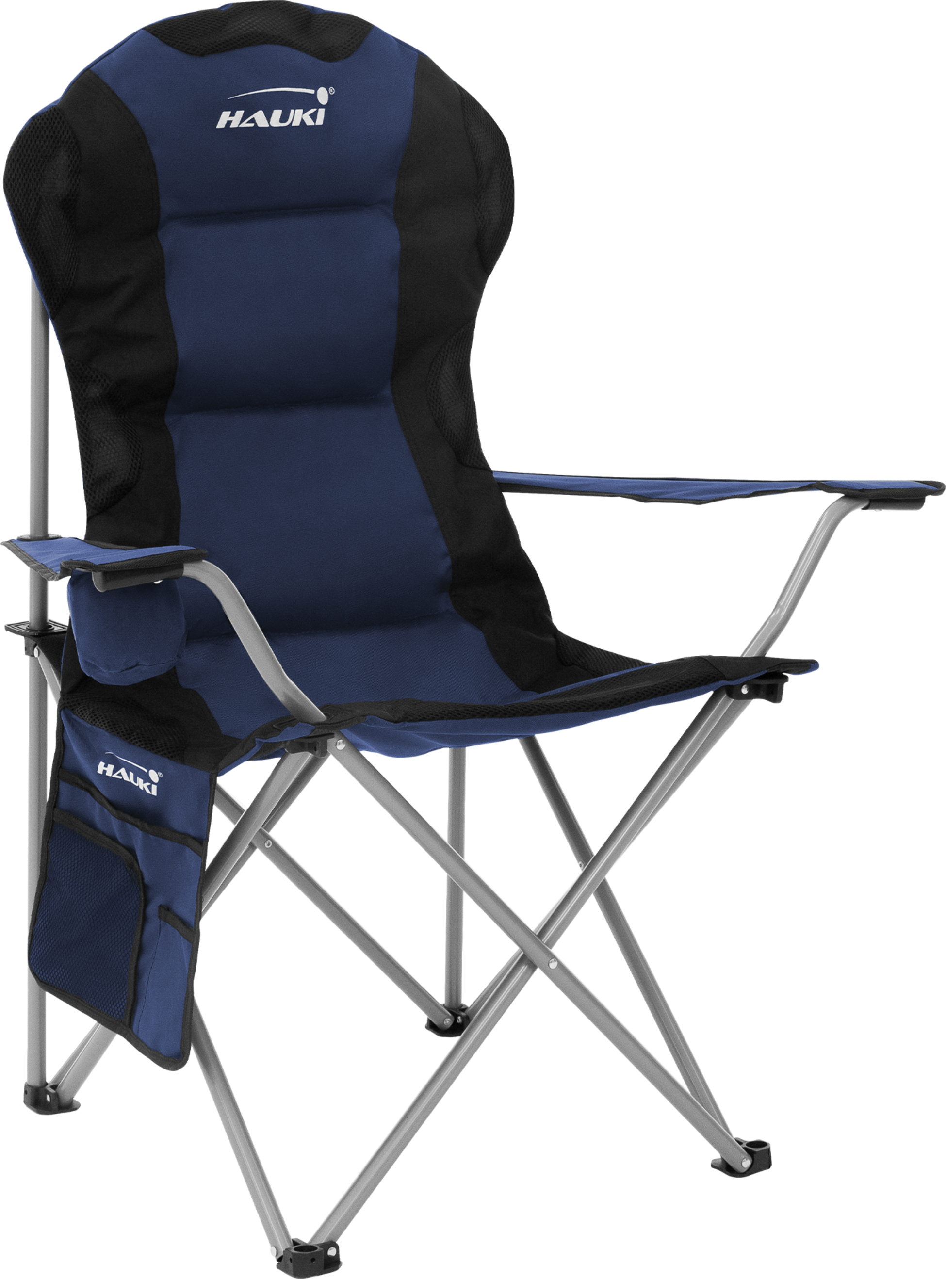 HAUKI, Hauki Camping Furniture Set 3 Piece Folding Table Black With Two Blue Camping Chairs Portable