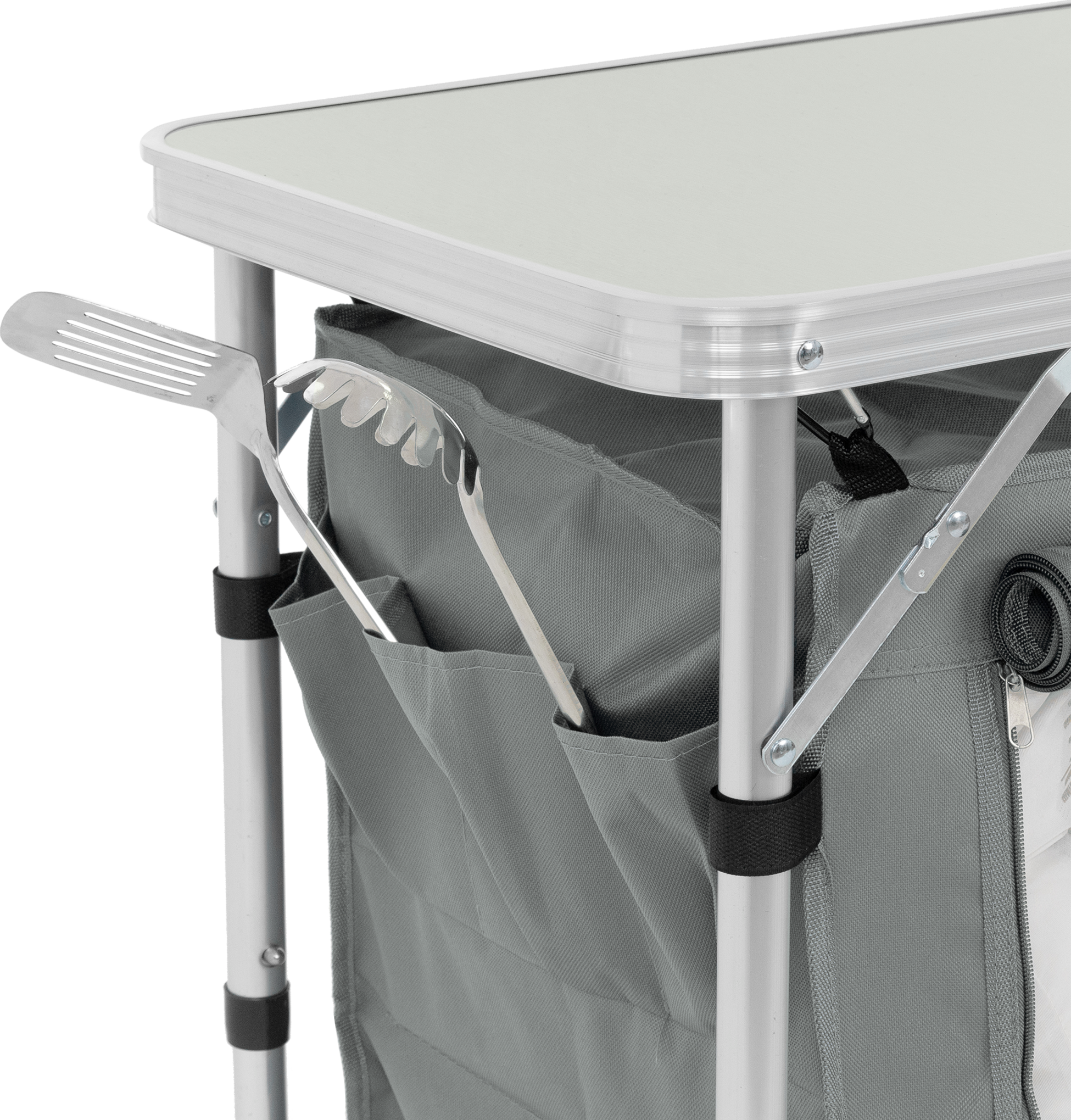 HAUKI, Hauki Camping Kitchen Grey Foldable Outdoor Cabinet With Carry Bag, Portable Travel Cooking Statio