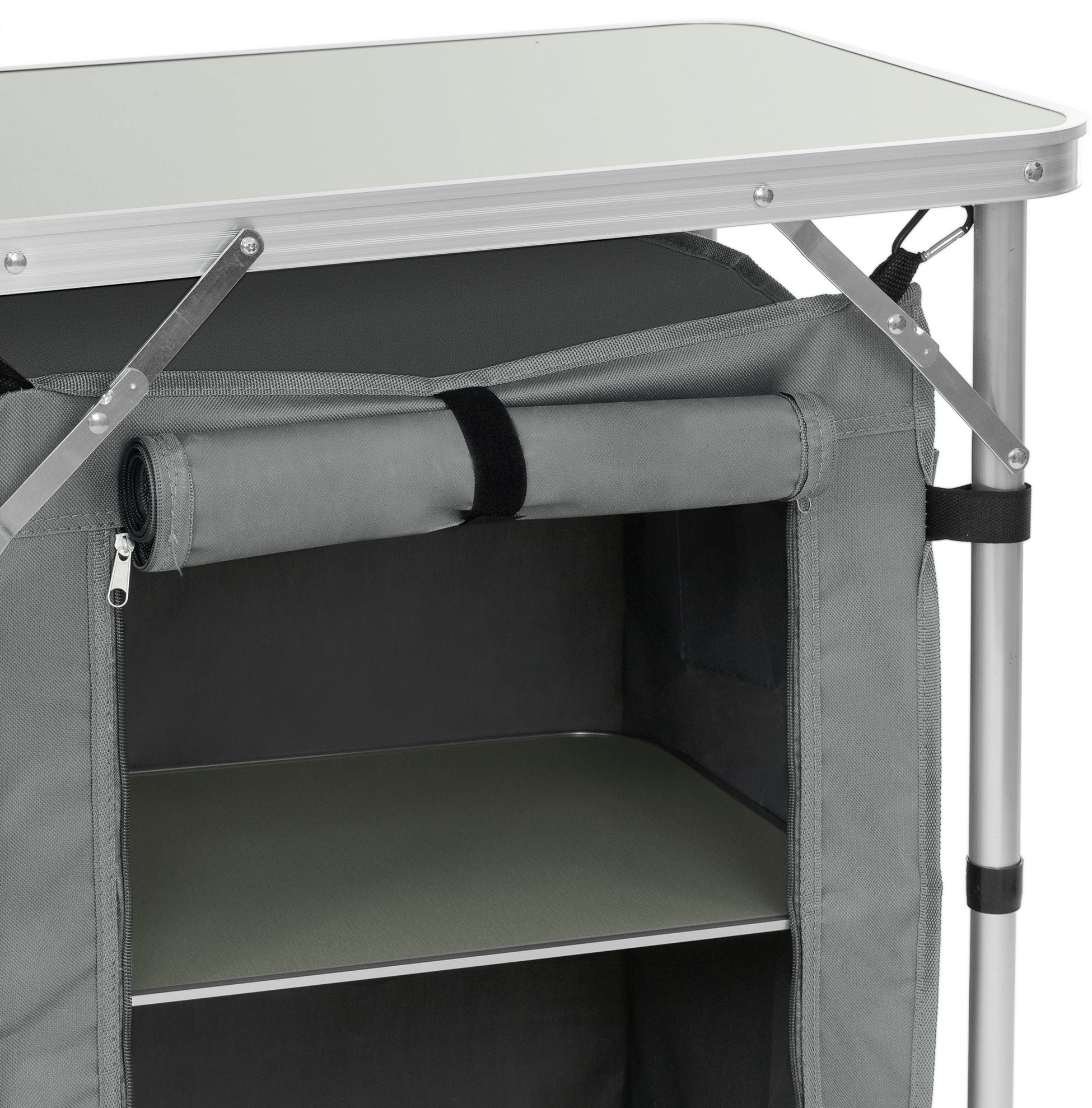 HAUKI, Hauki Camping Kitchen Grey Foldable Outdoor Cabinet With Carry Bag, Portable Travel Cooking Statio