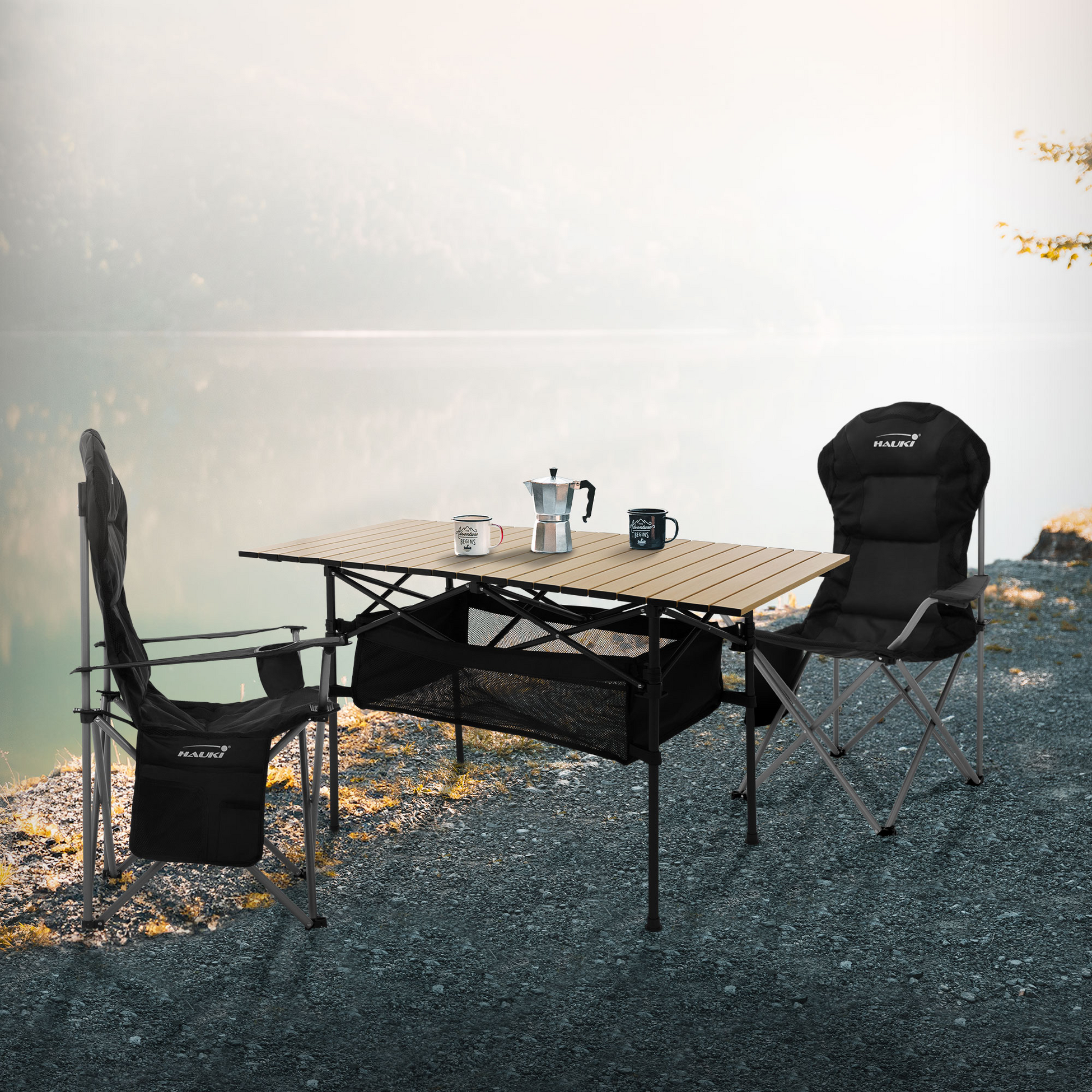 HAUKI, Hauki Foldable Camping Table 118&times;55&times;64.5 Cm, Beige Aluminium Outdoor Table With Roll-up Top