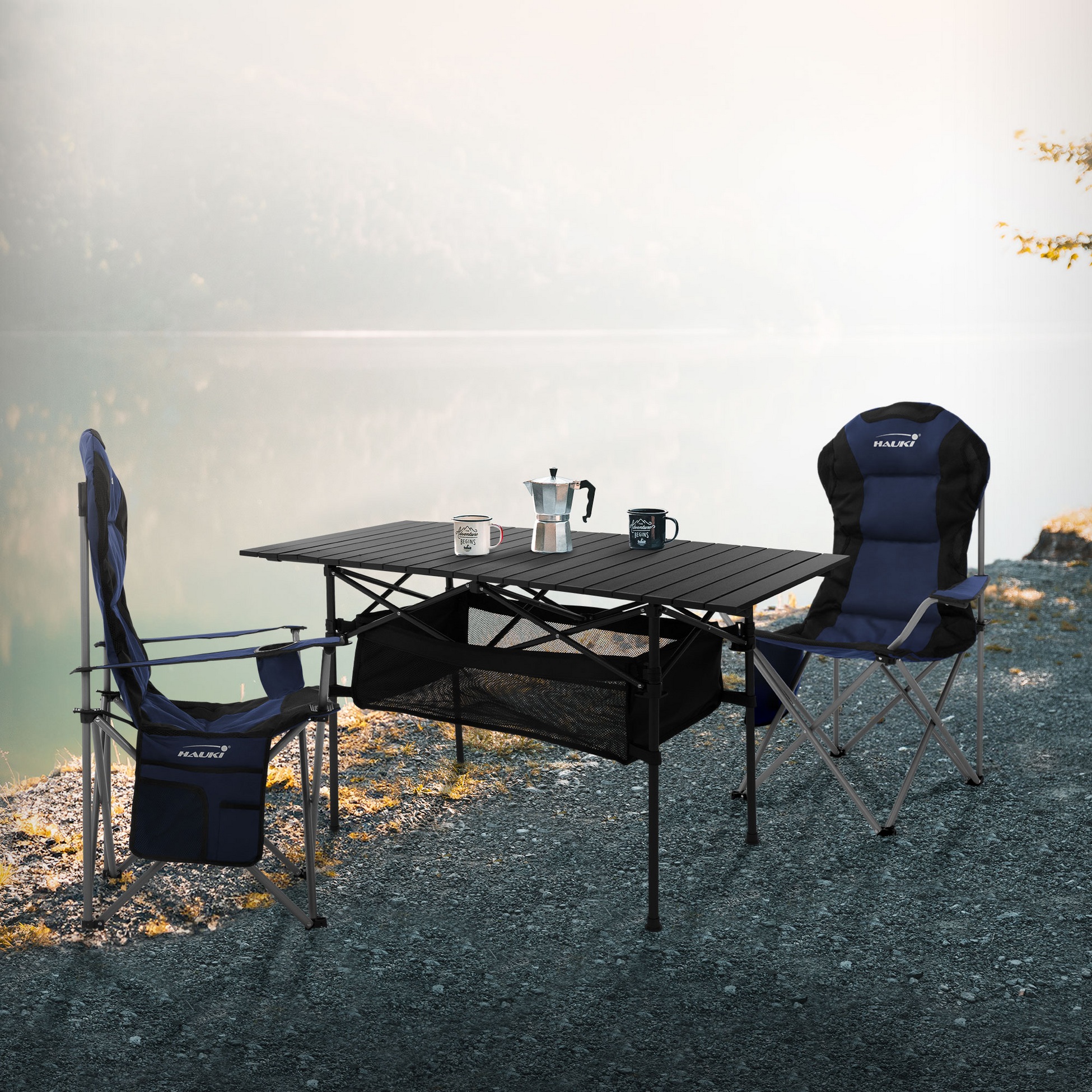 HAUKI, Hauki Foldable Camping Table 118&times;55&times;64.5 Cm, Black Aluminium Outdoor Table With Roll-up Top