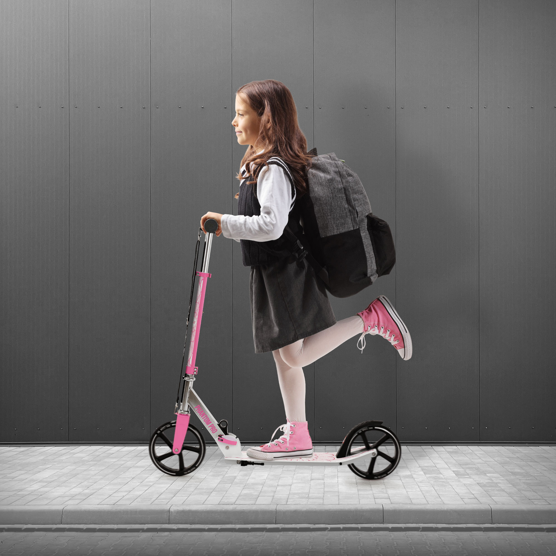 HAUKI, Hauki Foldable Pink City Scooter with Adjustable Handlebar, XXL Wheels, Rear Foot Brake