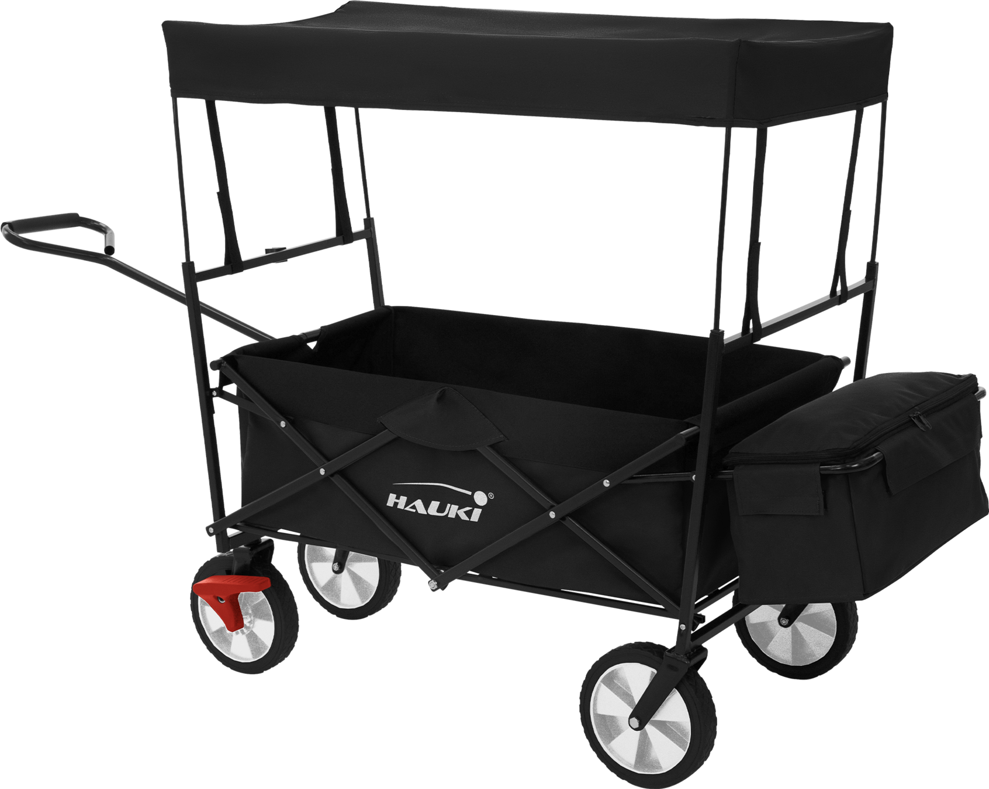 HAUKI, Hauki Foldable Wagon With Canopy, Bollerwagen L Black- Collapsible Kids Handcart, Garden Beach Cart