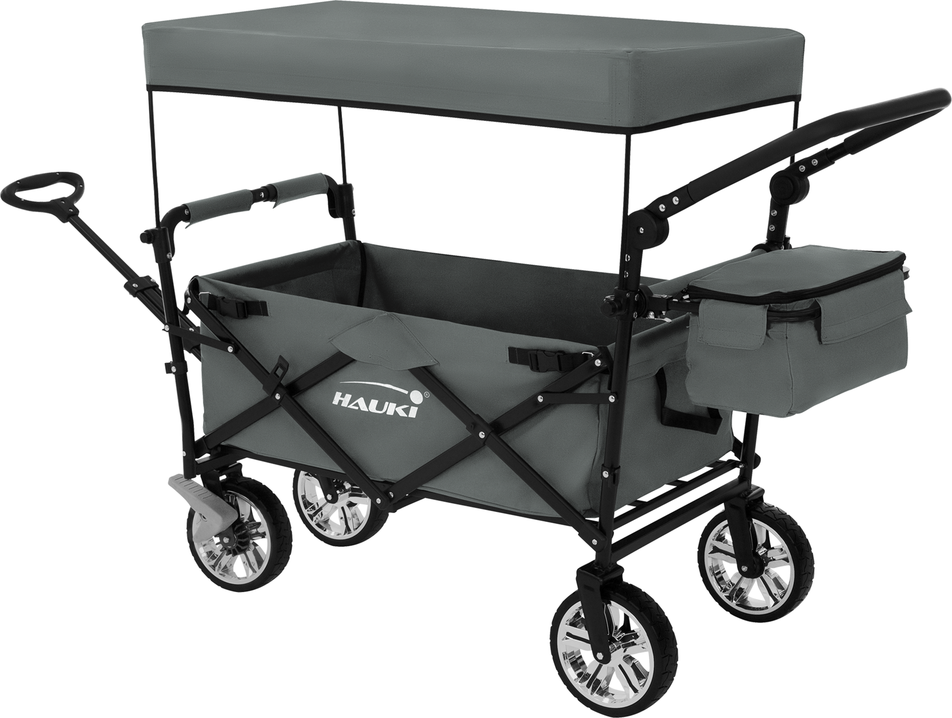 HAUKI, Hauki Foldable Wagon With Canopy And Bag, Xxl, Grey Hand Cart For Push And Pull, Kids Transport