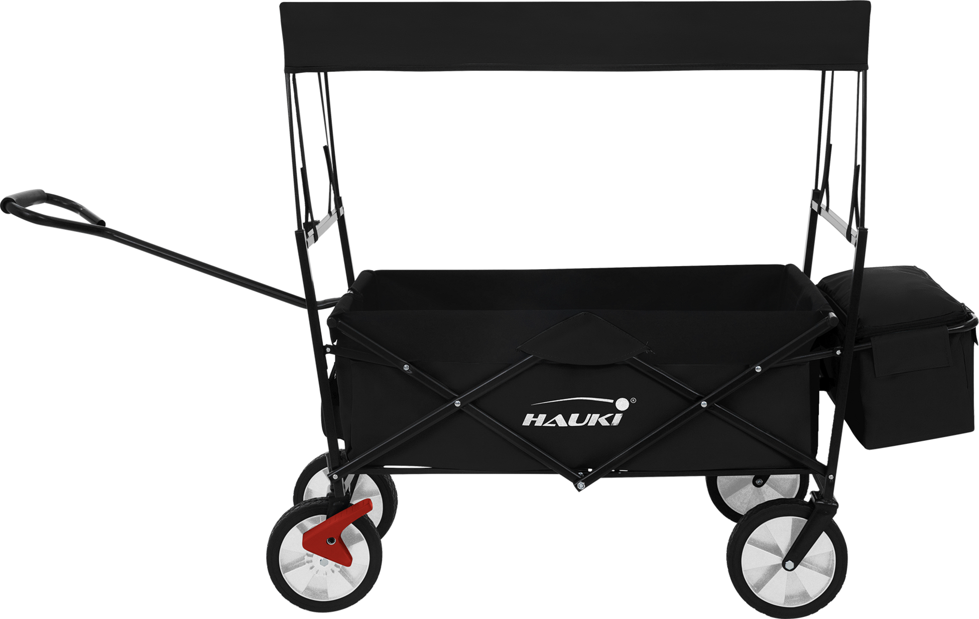 HAUKI, Hauki Folding Wagon With Canopy, L Black Sit In Camping and Beach Kids Cart with 2 Mesh Pockets