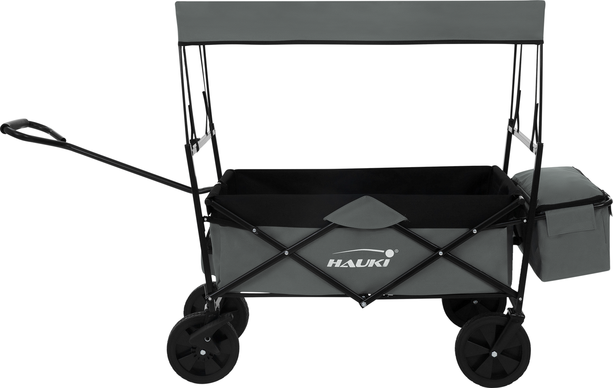 HAUKI, Hauki Folding Wagon With Canopy, L Grey Sit In Camping and Beach Kids Cart with 2 Mesh Pockets
