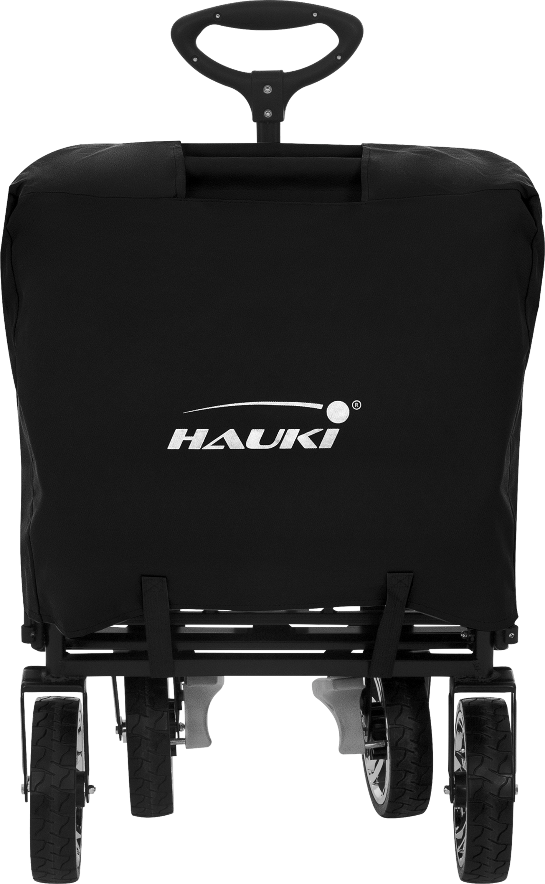HAUKI, Hauki Folding Wagon With Canopy, XXL Black Grey, Camping and Beach Kids Cart with 2 Mesh Pockets