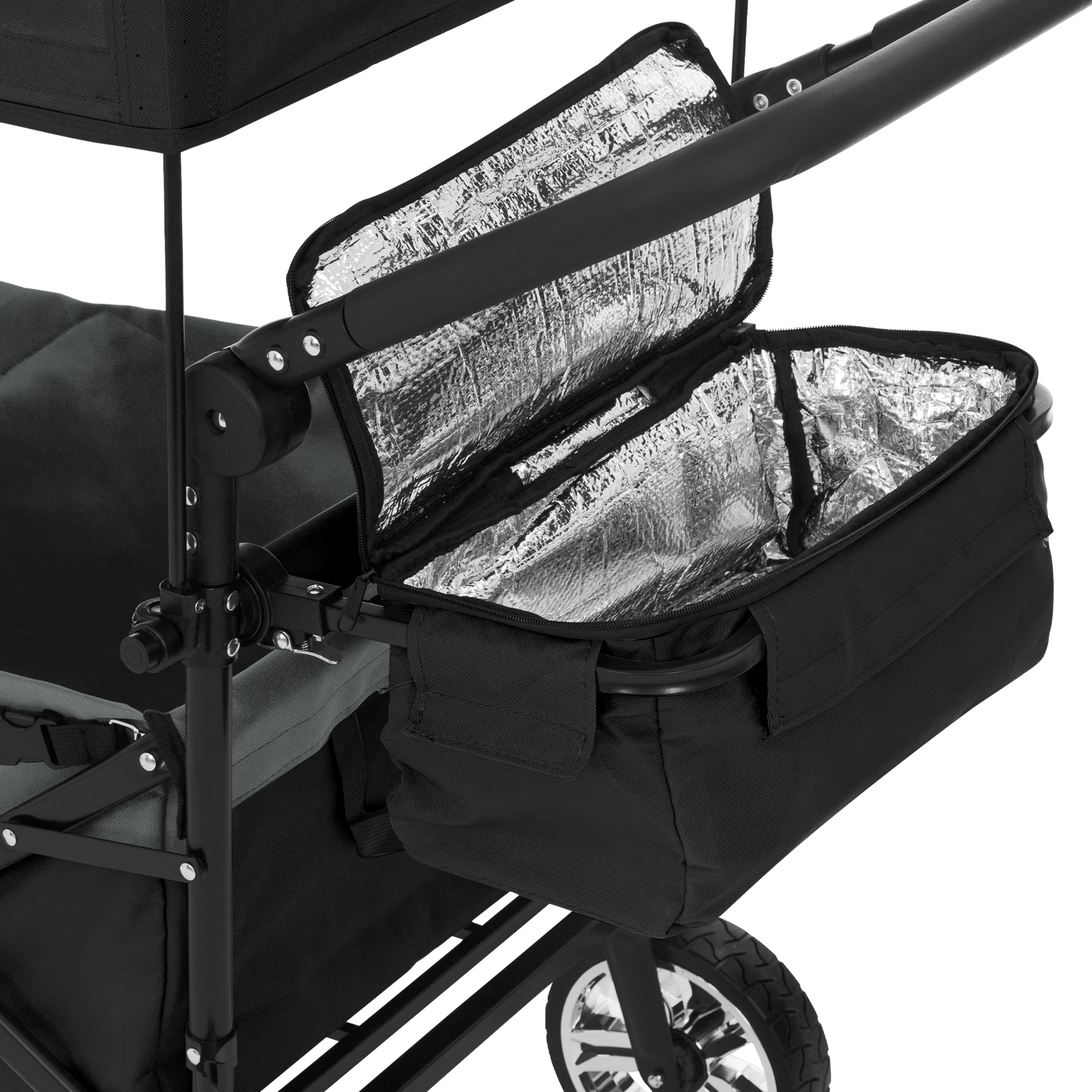 HAUKI, Hauki Folding Wagon With Canopy, XXL Black Grey, Camping and Beach Kids Cart with 2 Mesh Pockets