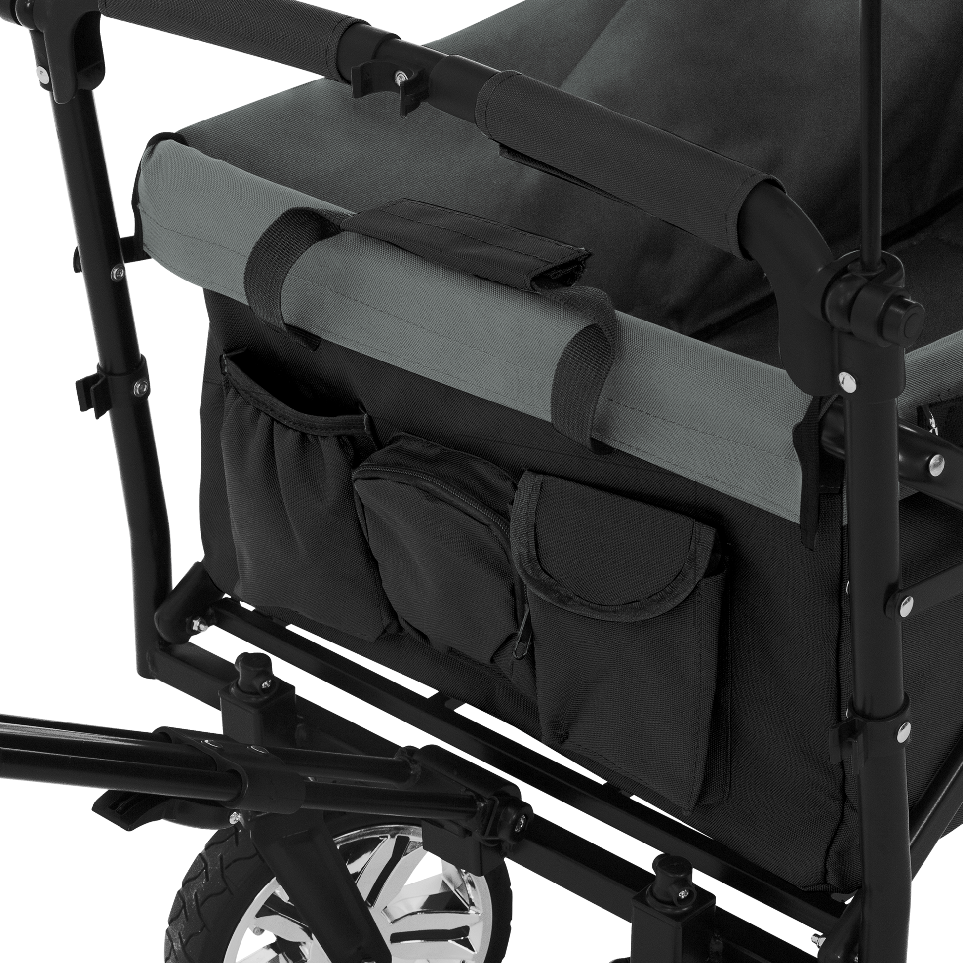 HAUKI, Hauki Folding Wagon With Canopy, XXL Black Grey, Camping and Beach Kids Cart with 2 Mesh Pockets