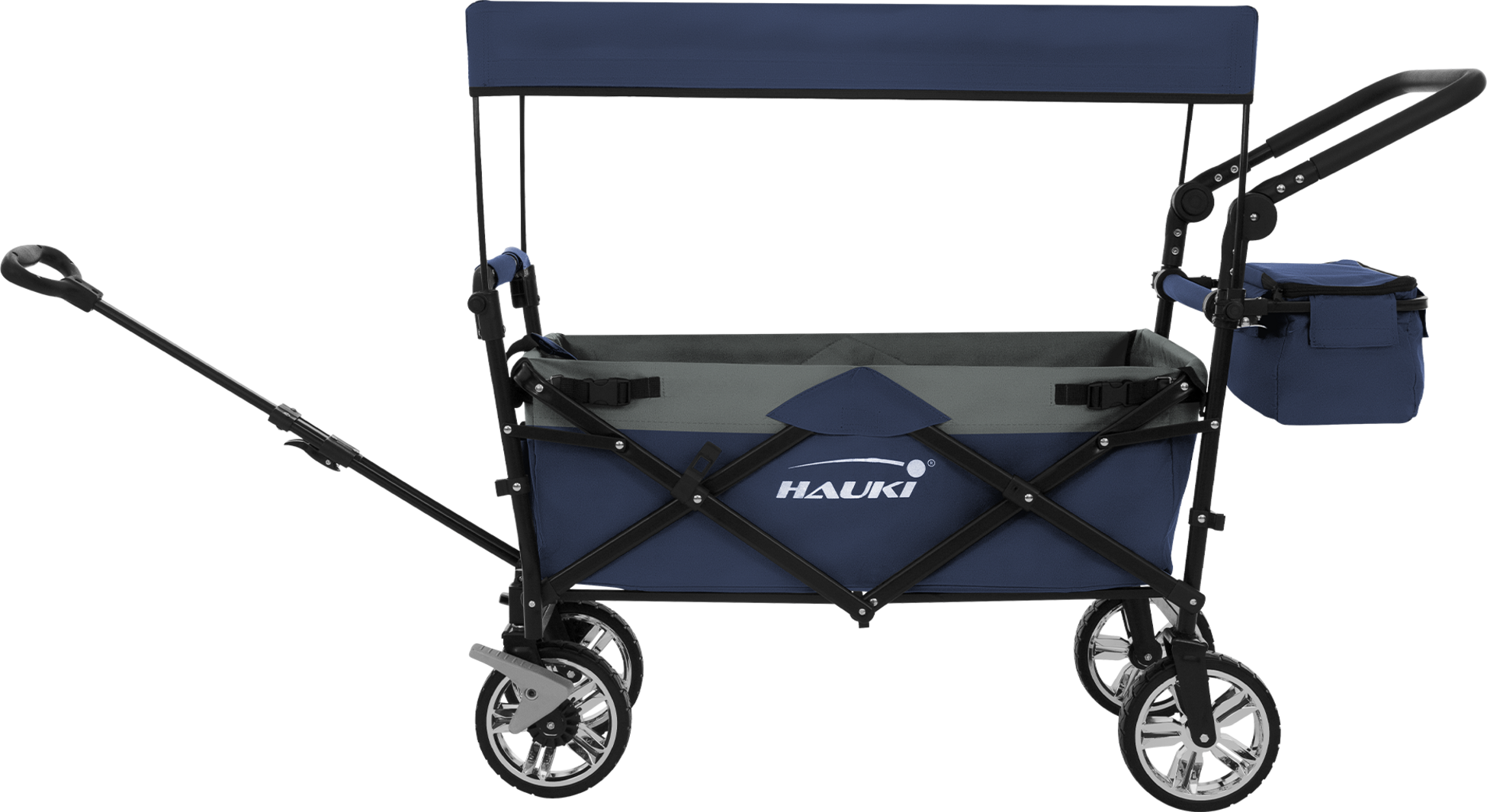 HAUKI, Hauki Folding Wagon With Canopy, XXL Blue Grey, Camping and Beach Kids Cart with 2 Mesh Pockets