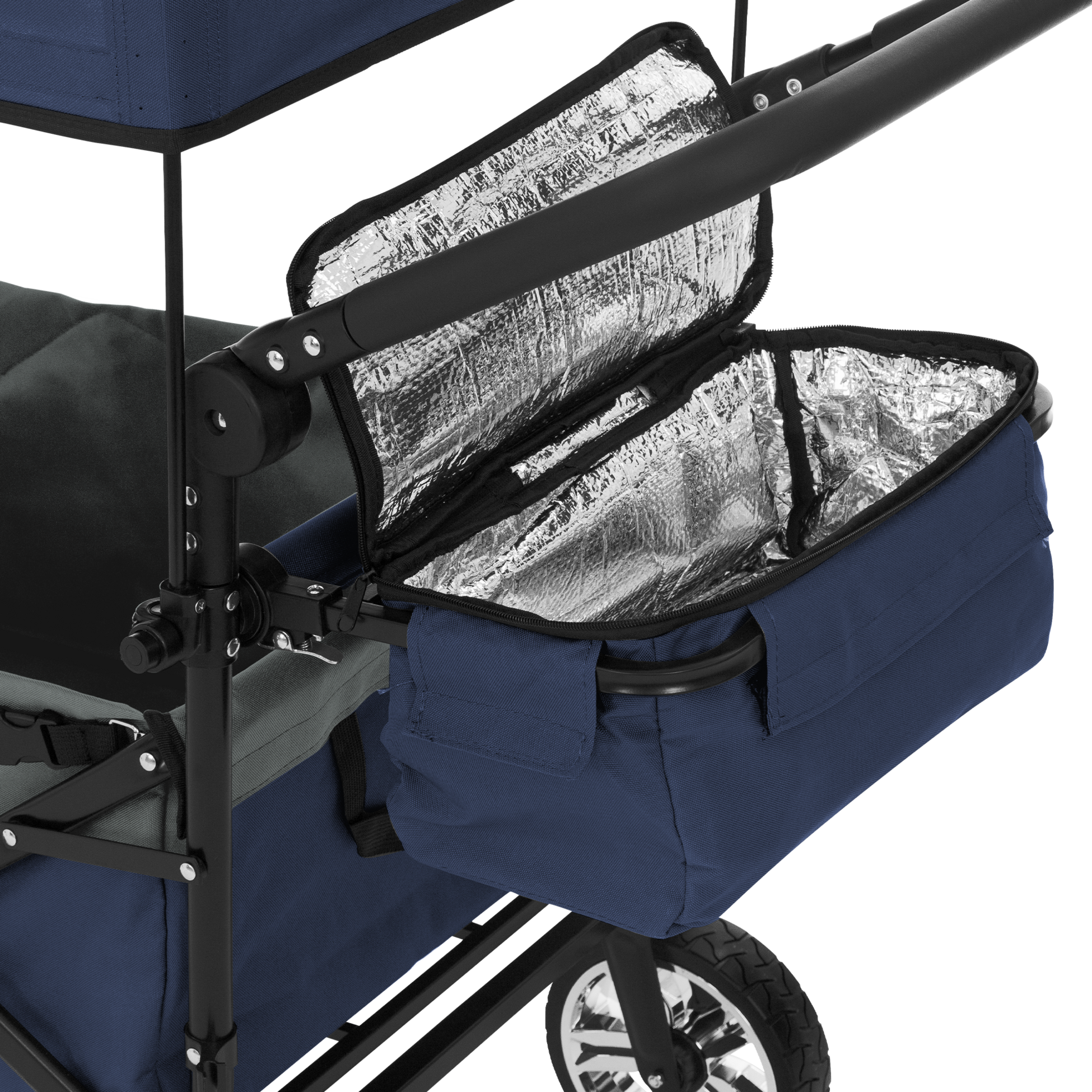 HAUKI, Hauki Folding Wagon With Canopy, XXL Blue Grey, Camping and Beach Kids Cart with 2 Mesh Pockets