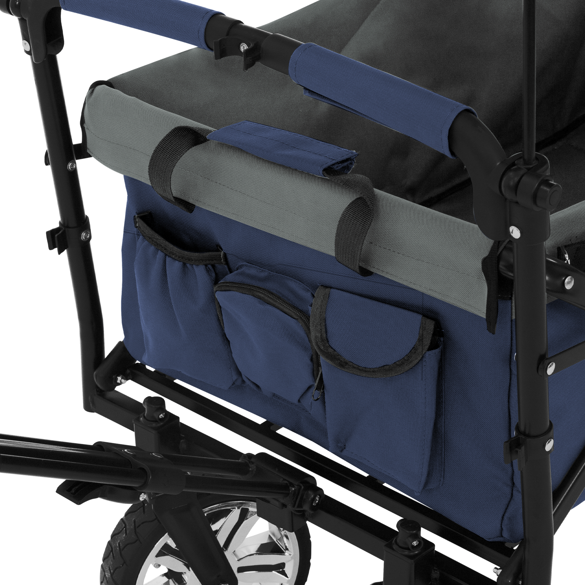 HAUKI, Hauki Folding Wagon With Canopy, XXL Blue Grey, Camping and Beach Kids Cart with 2 Mesh Pockets
