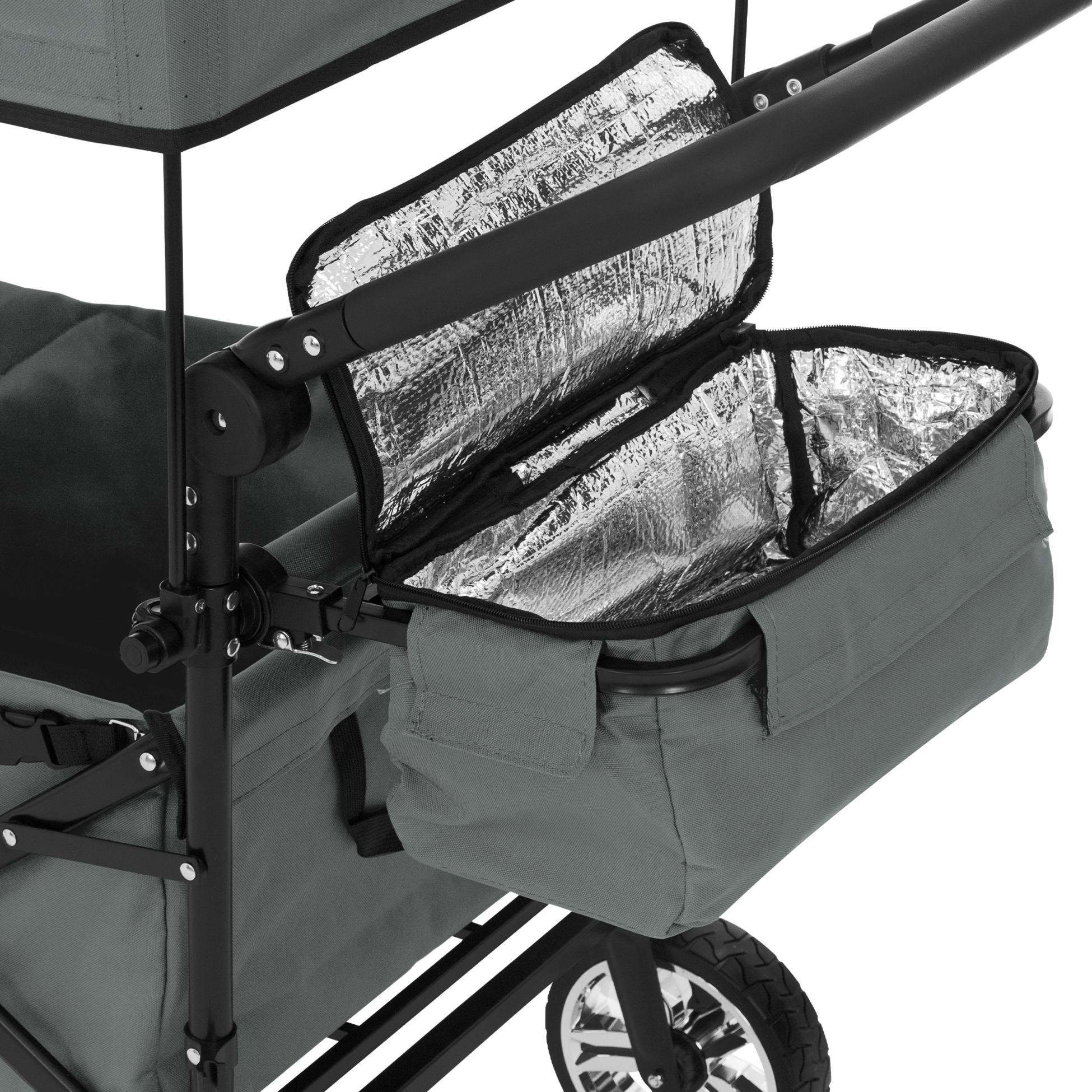 HAUKI, Hauki Folding Wagon With Canopy, XXL Grey Sit In Camping and Beach Kids Cart with 2 Mesh Pockets