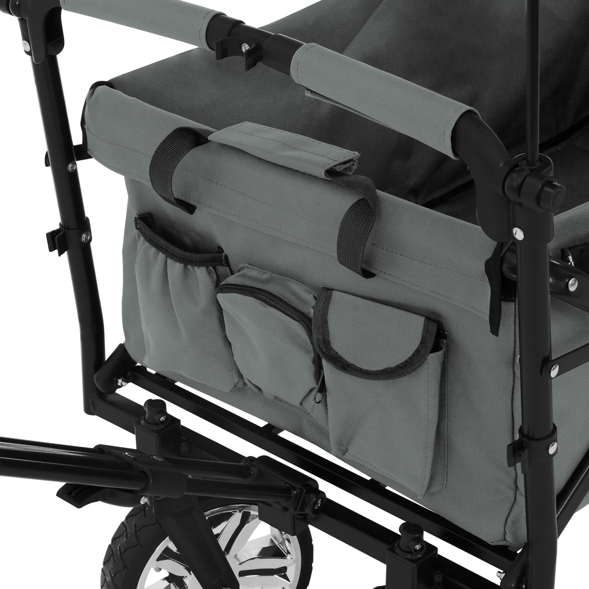 HAUKI, Hauki Folding Wagon With Canopy, XXL Grey Sit In Camping and Beach Kids Cart with 2 Mesh Pockets