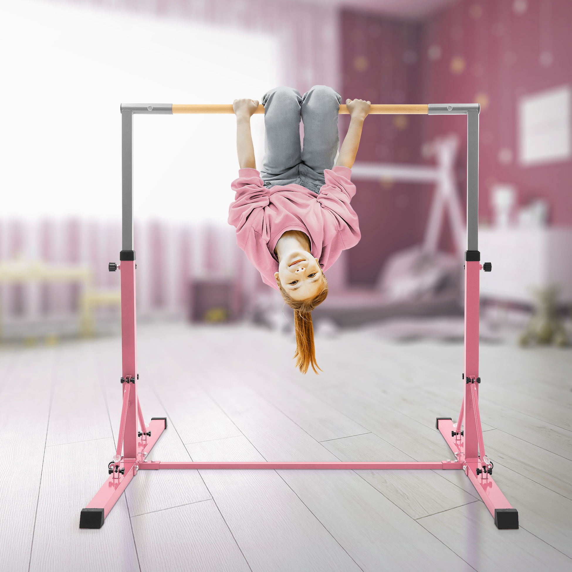 HAUKI, Hauki Gymnastics Bar For Kids, Pink, Adjustable Height 95.5-150 Cm, Foldable Training Bar