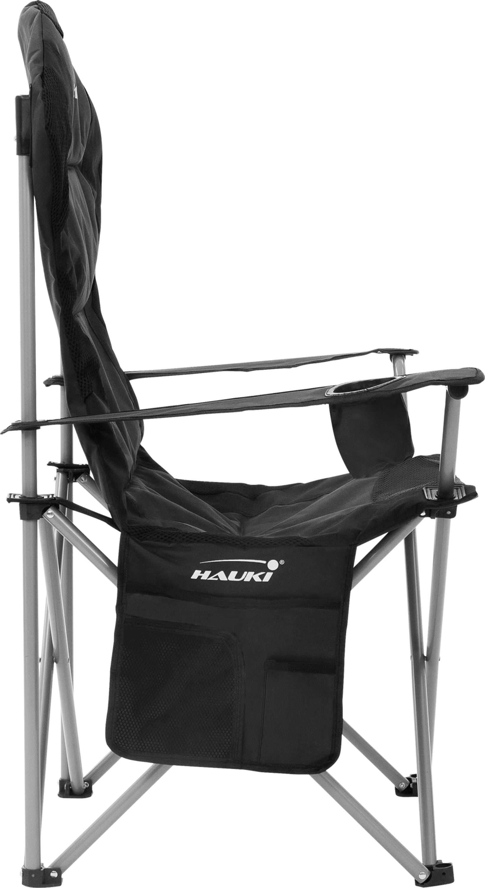 HAUKI, Hauki Set Of 2 Foldable Camping Chairs, Black Padded High-back Outdoor Seats With Cup Holders