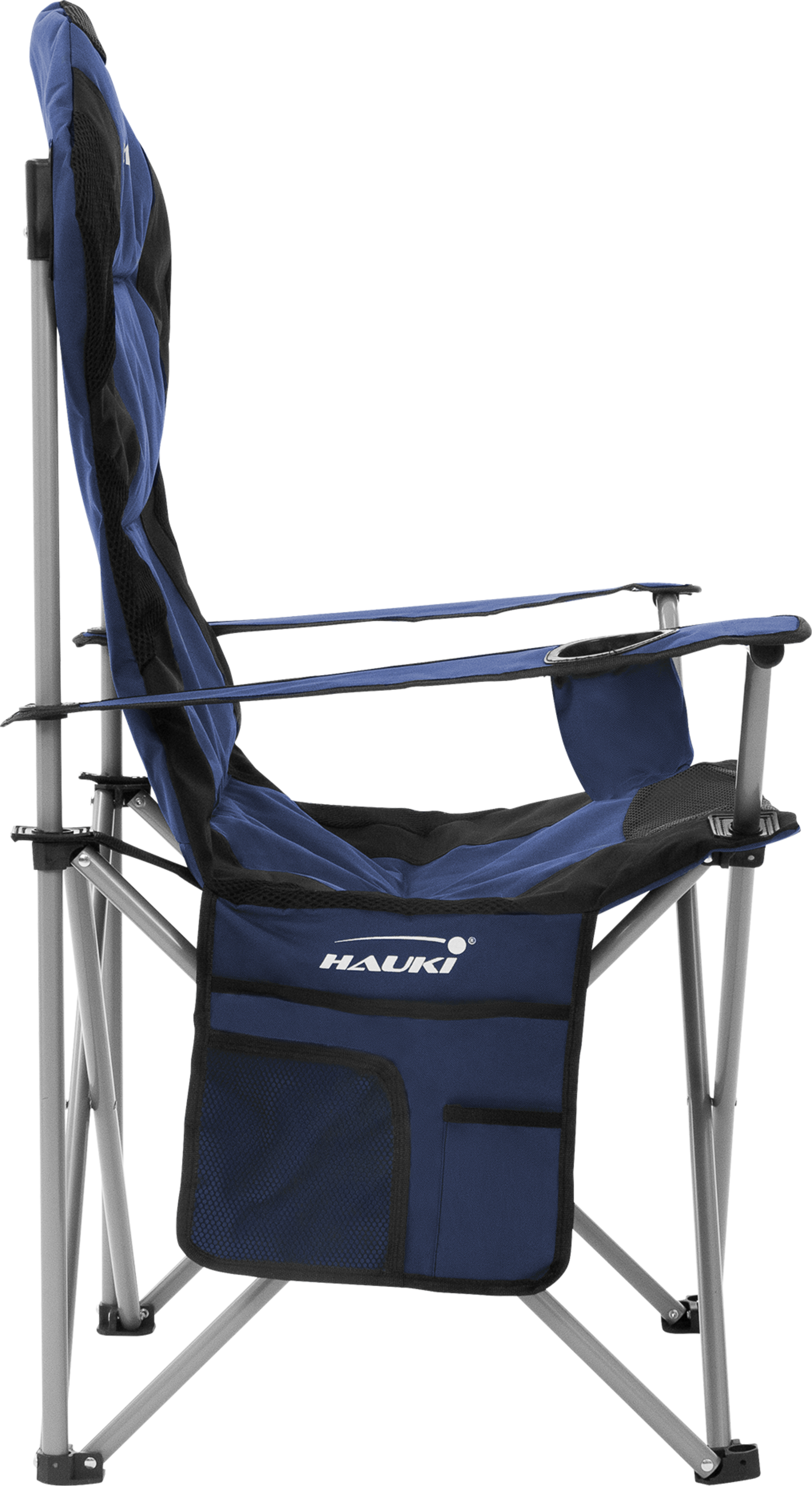 HAUKI, Hauki Set Of 2 Foldable Camping Chairs, Blue Padded High-back Outdoor Seats With Cup Holders