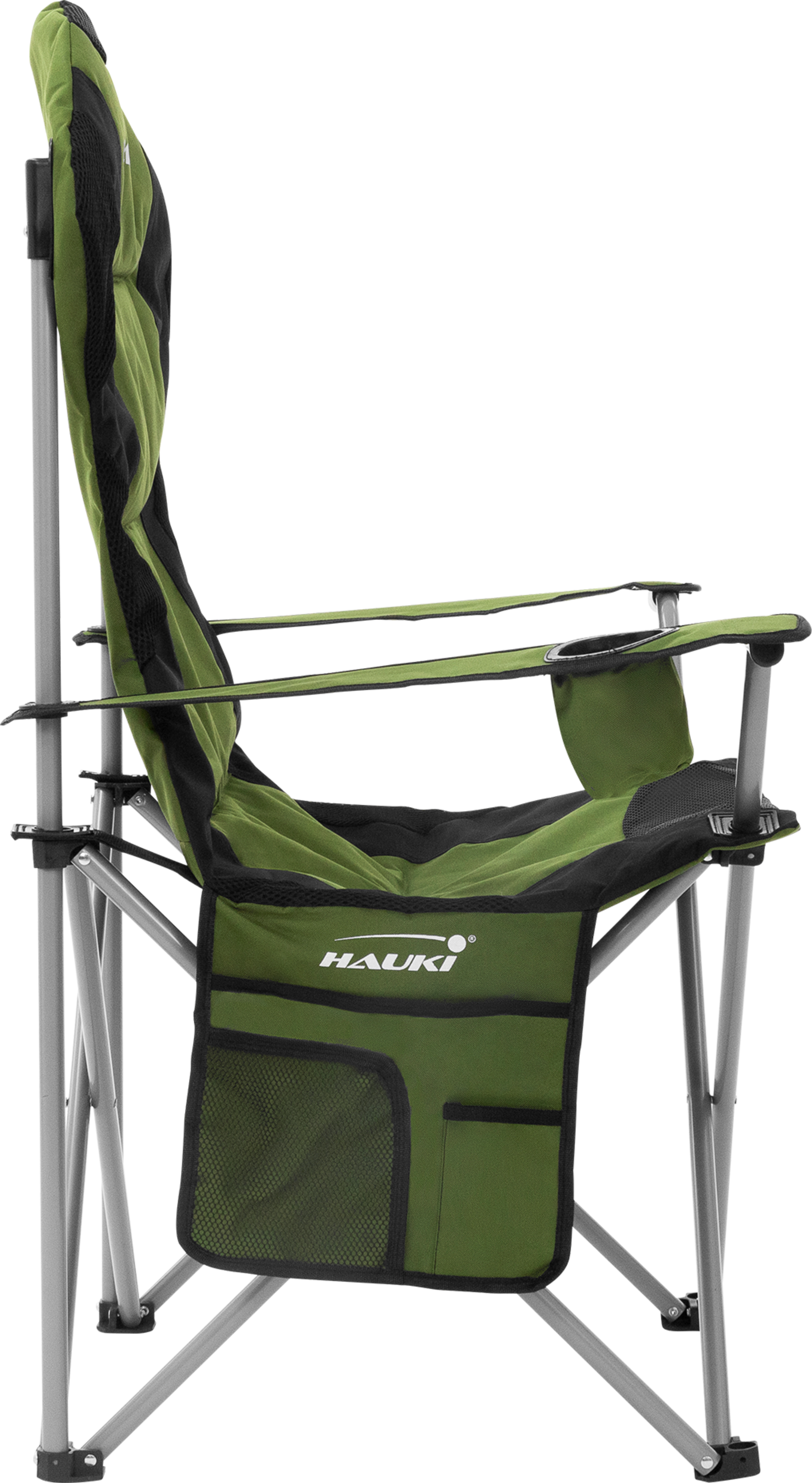 HAUKI, Hauki Set Of 2 Foldable Camping Chairs, Khaki Padded High-back Outdoor Seats With Cup Holders