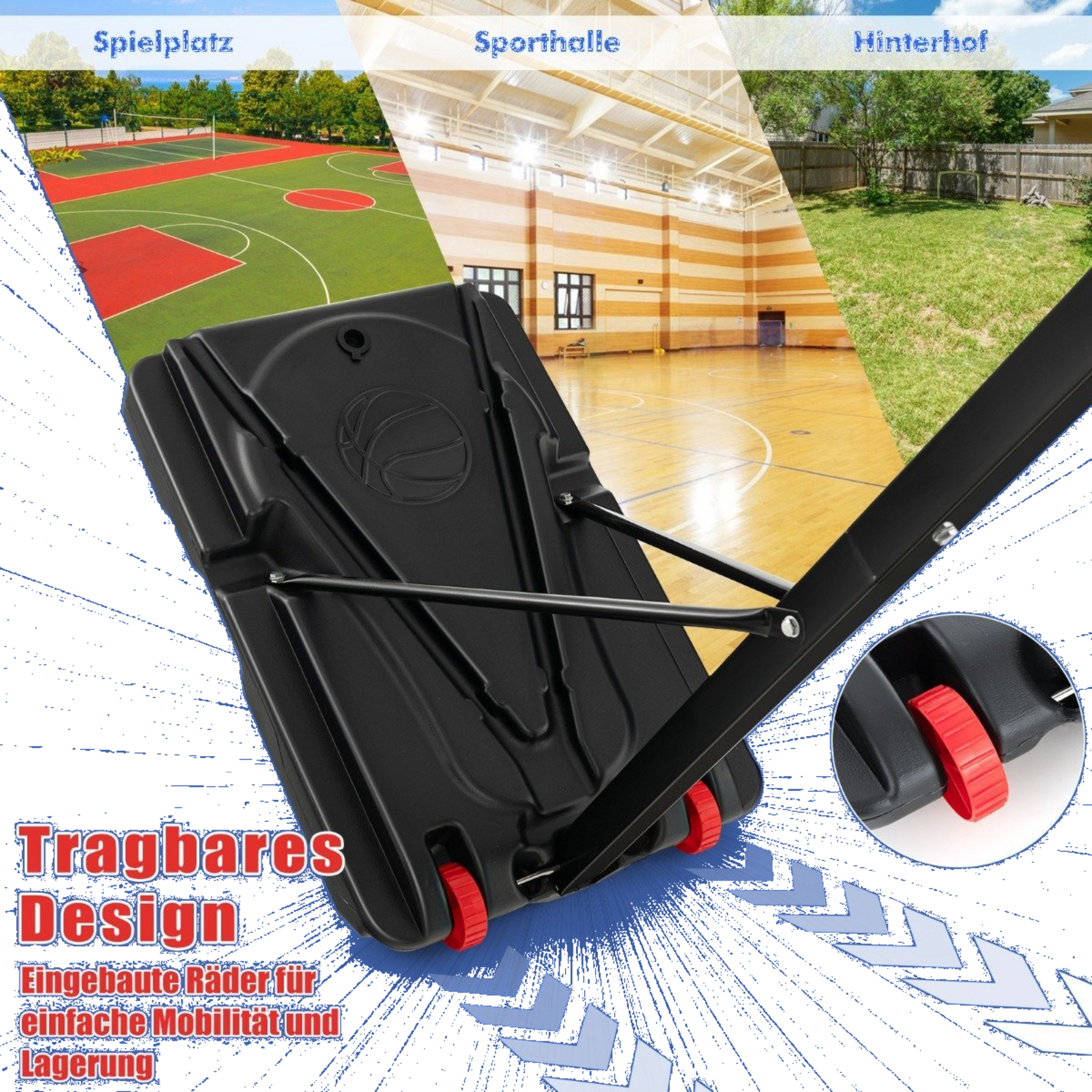 NORTHIX, Height-adjustable Basketball Stand Basketball Hoop With Stand  2 Wheels 105-260 Cm Black