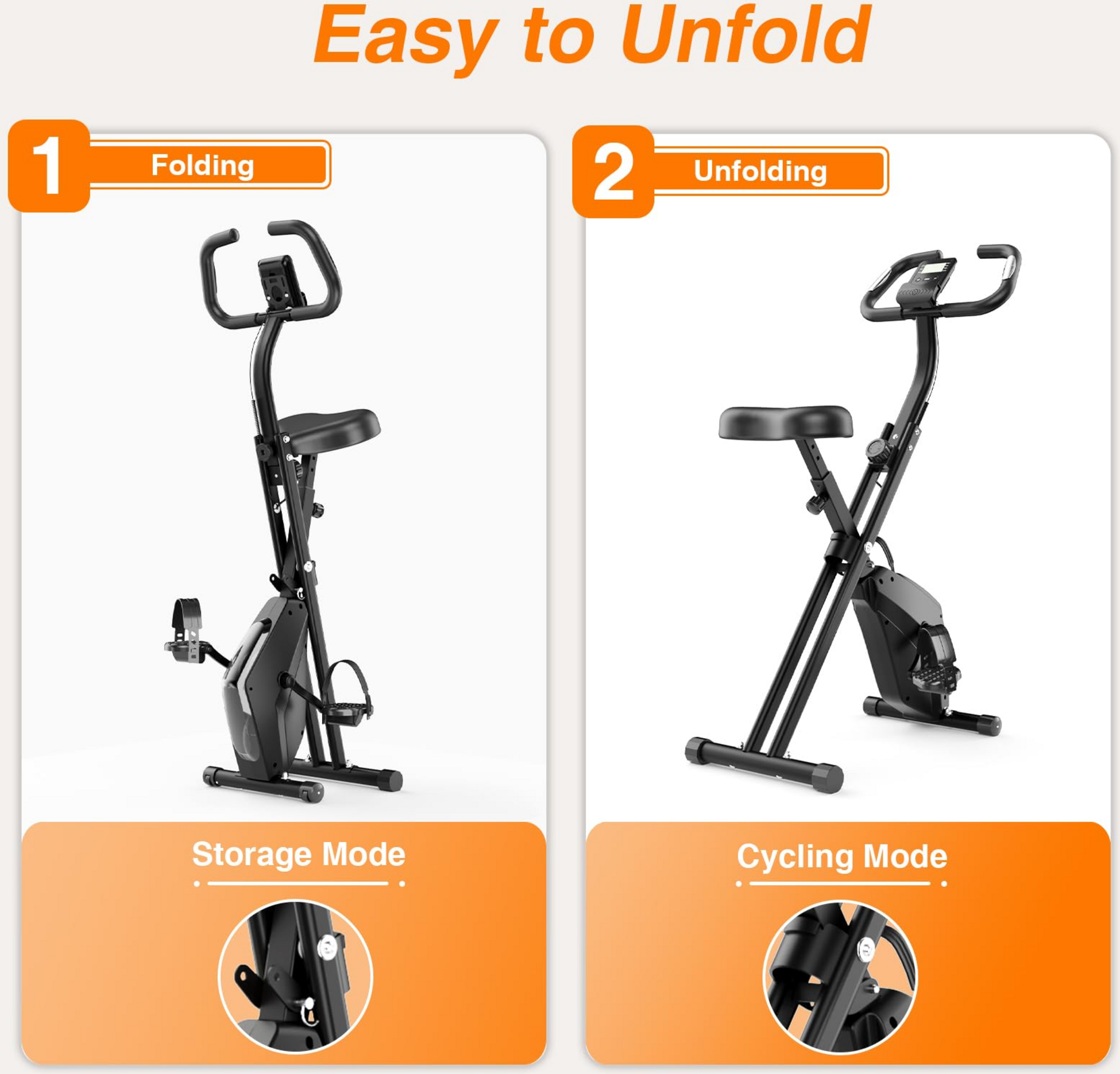 HOMEFITNESSCODE, Hopfällbar Motionscykel Med Magnetmotstånd , Lcd-skärm – Hemmaträning
