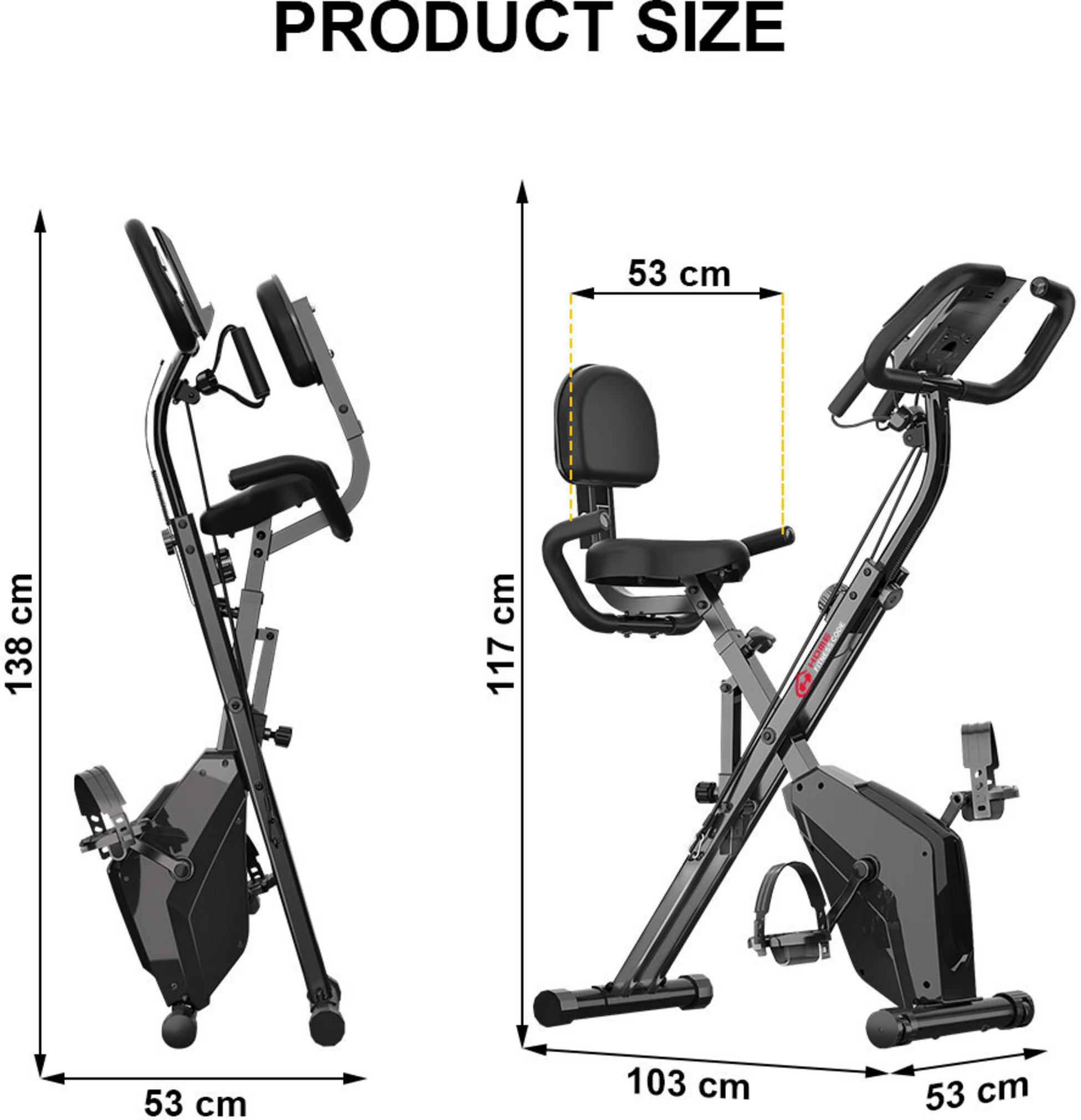 HOMEFITNESSCODE, Hopfällbar Motionscykel Med Motståndsband , Lcd-skärm
